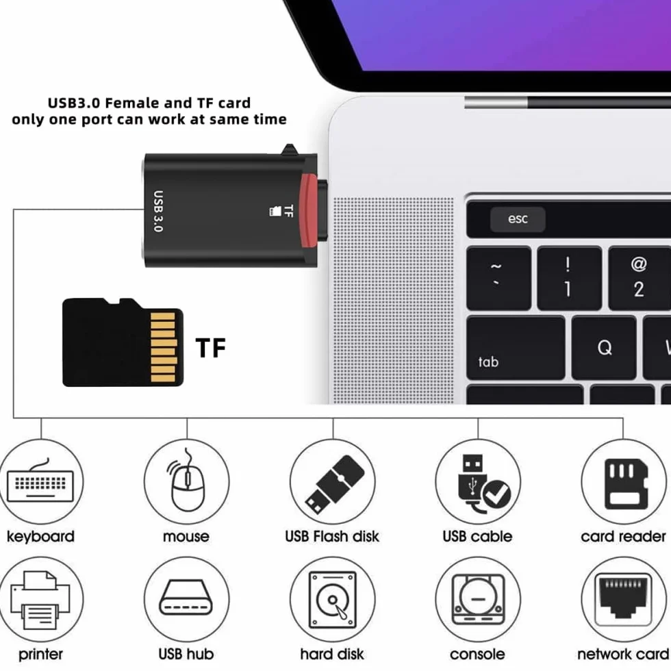 CY Adapter 10Gbps USB-C na USB 3.0 gniazdo OTG i czytnik kart TF Micro-SD do laptopa, tabletu, telefonu