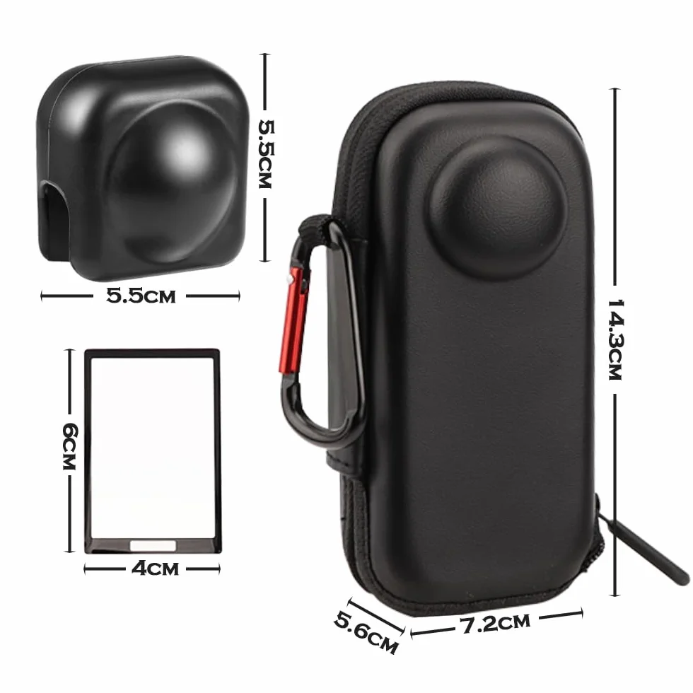 WALLFID Nadaje się do akcesoriów Insta360 X4 Zestaw 4 sztuk, Torba do przechowywania, Silikonowa osłona obiektywu i 2 ochraniacze ekranu, mała twarda obudowa z karabińczykiem, Czarny (Black)