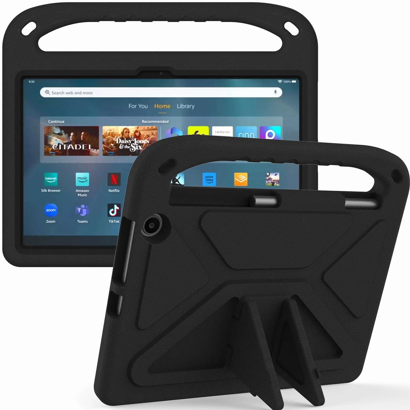 Etui na tablet Kompatybilny z Fire Max 11" 2023, amortyzujący wstrząsy, uchwytem, ​​pianką EVA, ​​solidne etui na tablet dla dzieci, lekkie(Noir)