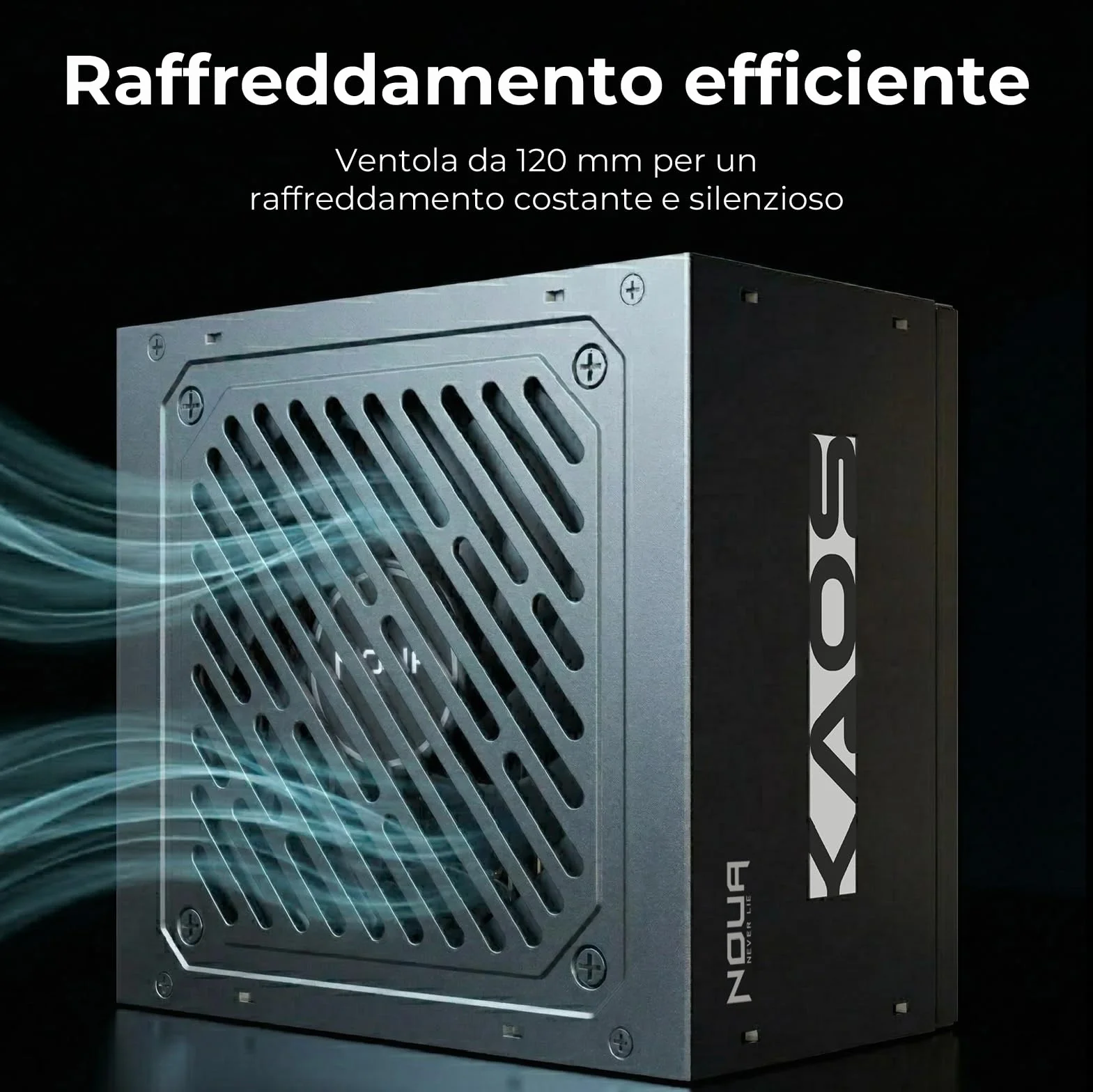 Noua Kaos 750W ATX Zasilacz do PC Gaming 750 W, spełnia 80 brązów, DC do DC, cichy wentylator 120 mm, aktywny PFC, płaskie kable