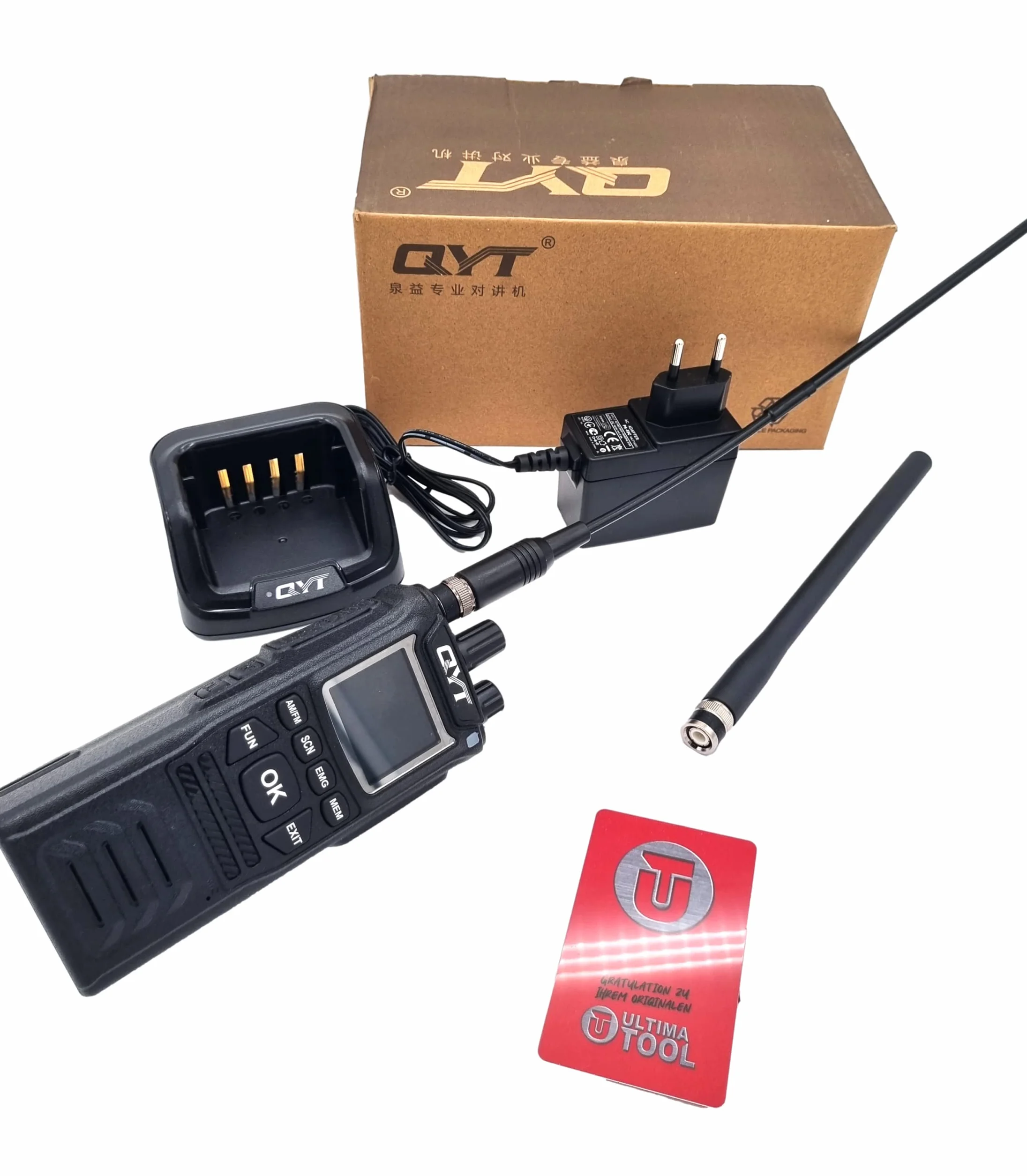 CB CB58 Magnum zestaw radiotelefonów ręcznych z 3 antenami, anteną HyFlex, anteną teleskopową, anteną 20 cm, stacją ładującą, akumulatorem, akcesoriami