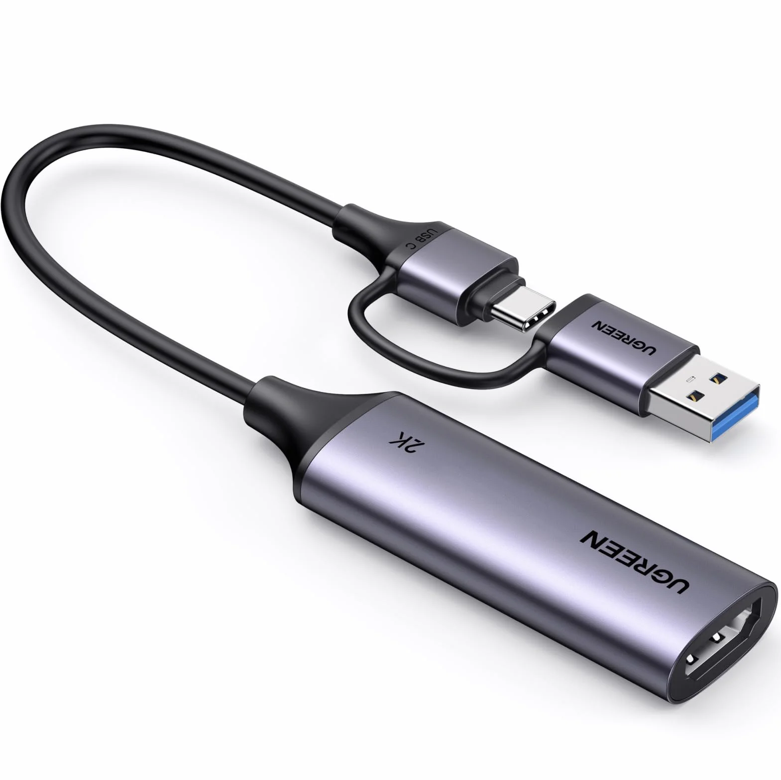 UGREEN Karta capture, wejście 4K, zapis 2K30Hz, HDMI na USB C/A | USB 3.0 HDMI Capture Card, grabber HDMI kompatybilny z Switch Switch 2 PS5 Xbox TV Stick Camera Laptop iPad