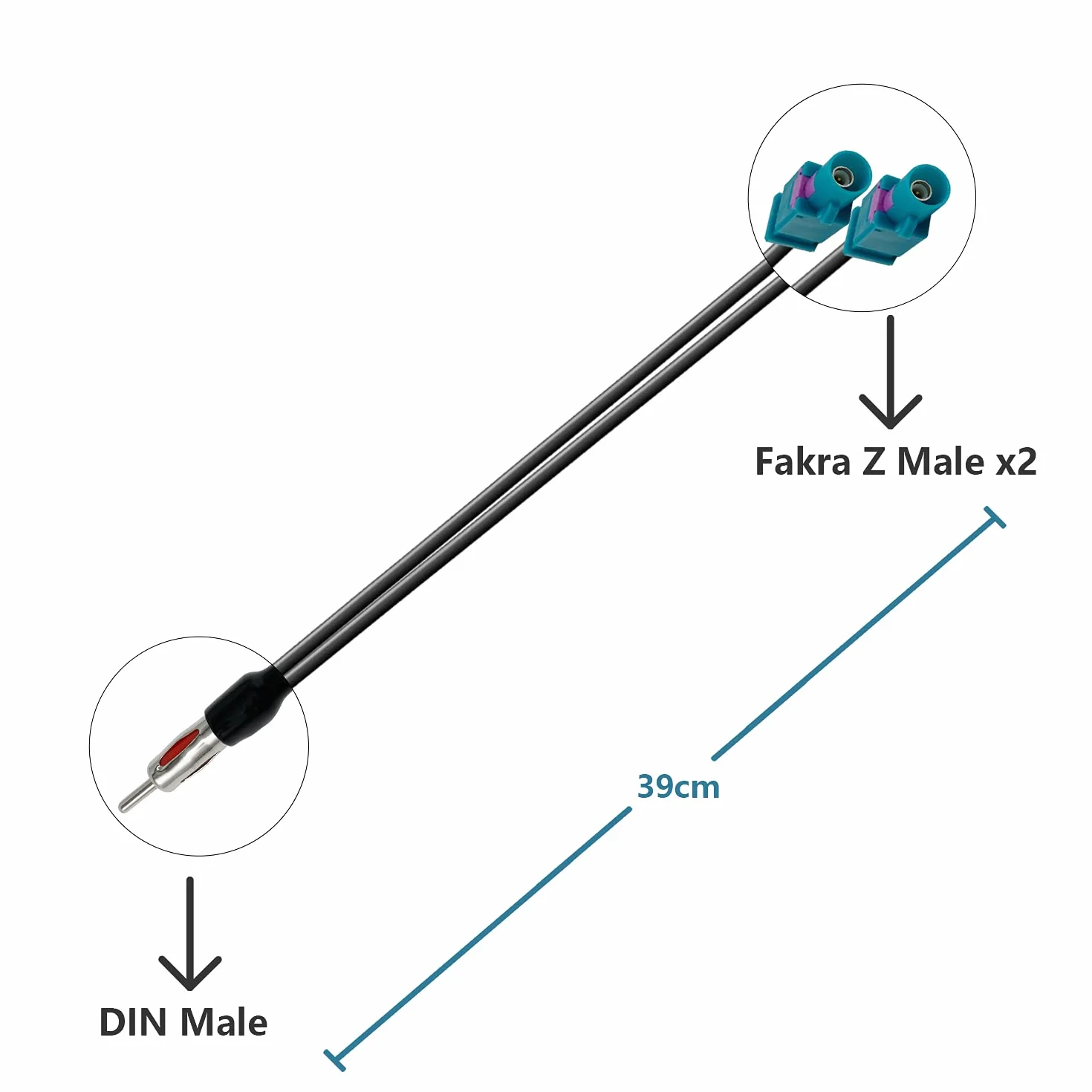 Vecys Kabel Rozgałęźnik DIN Męski do Podwójnego Fakra Z Męskiego Kabel Rozgałęźnik Anteny Radia Samochodowego Wtyk Fakra Z do Wtyku DIN RG174 39CM/15IN do Anteny Radia Samochodowego AM/FM