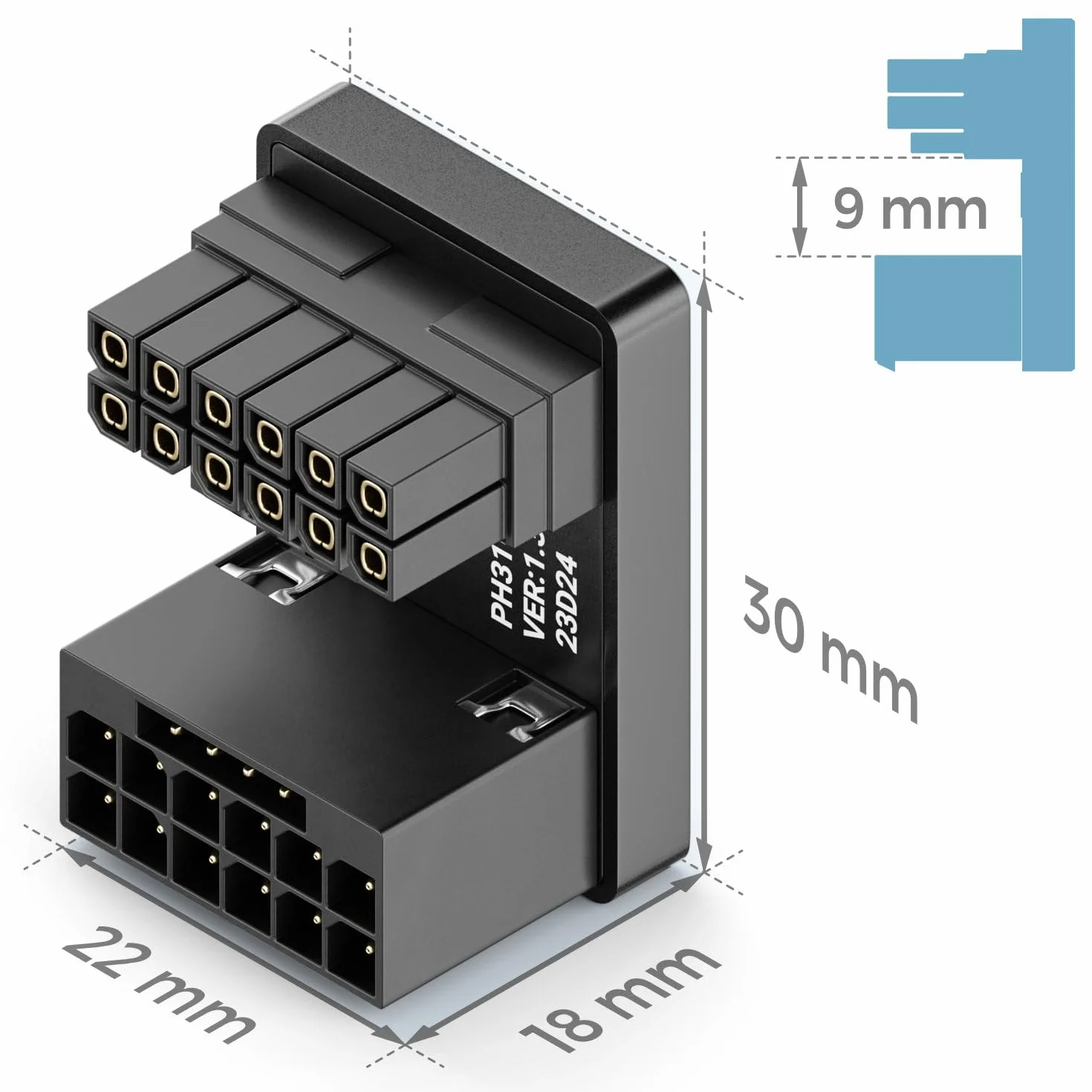 deleyCON Adapter PCI-e 5.0 Kątowy 180° 12+4 Pin 16-Pin Typ A do Kart Graficznych, do 600 W - Wtyk 12VHPWR PCIe - Kompatybilny z GPU