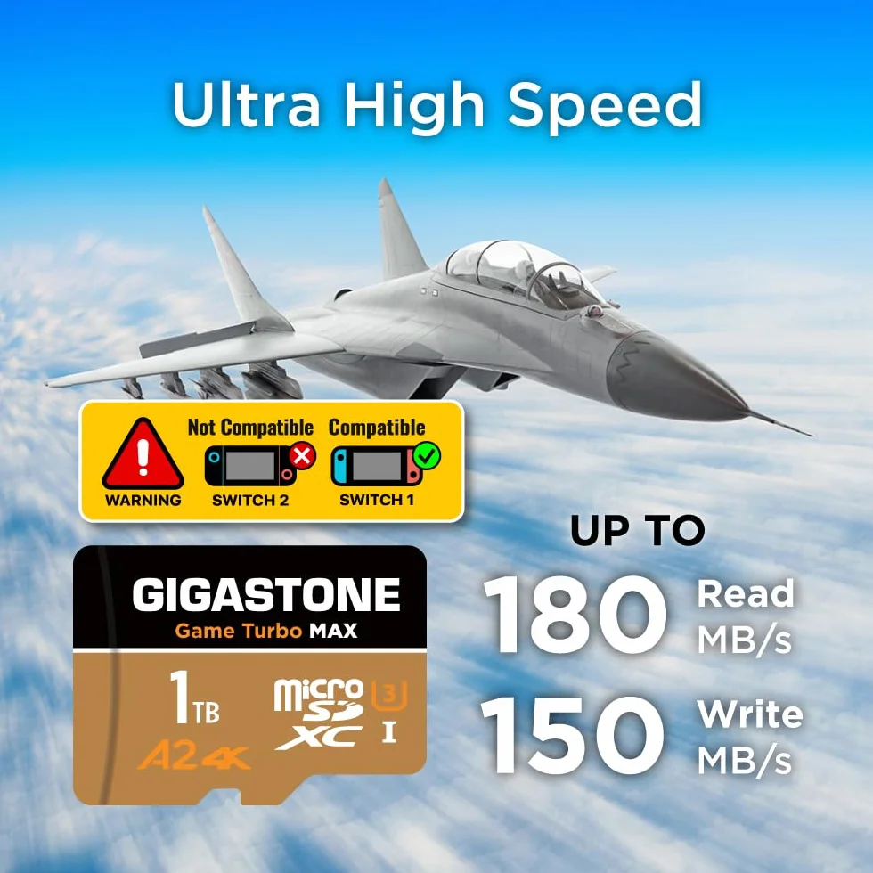 [5 lat darmowe odzyskiwanie danych] GIGASTONE 1 TB, Game Turbo Max, prędkość do 160/140 MB/s, dla Steam deck, 4K Wideo A2 V30 U3 MicroSDXC z adapterem