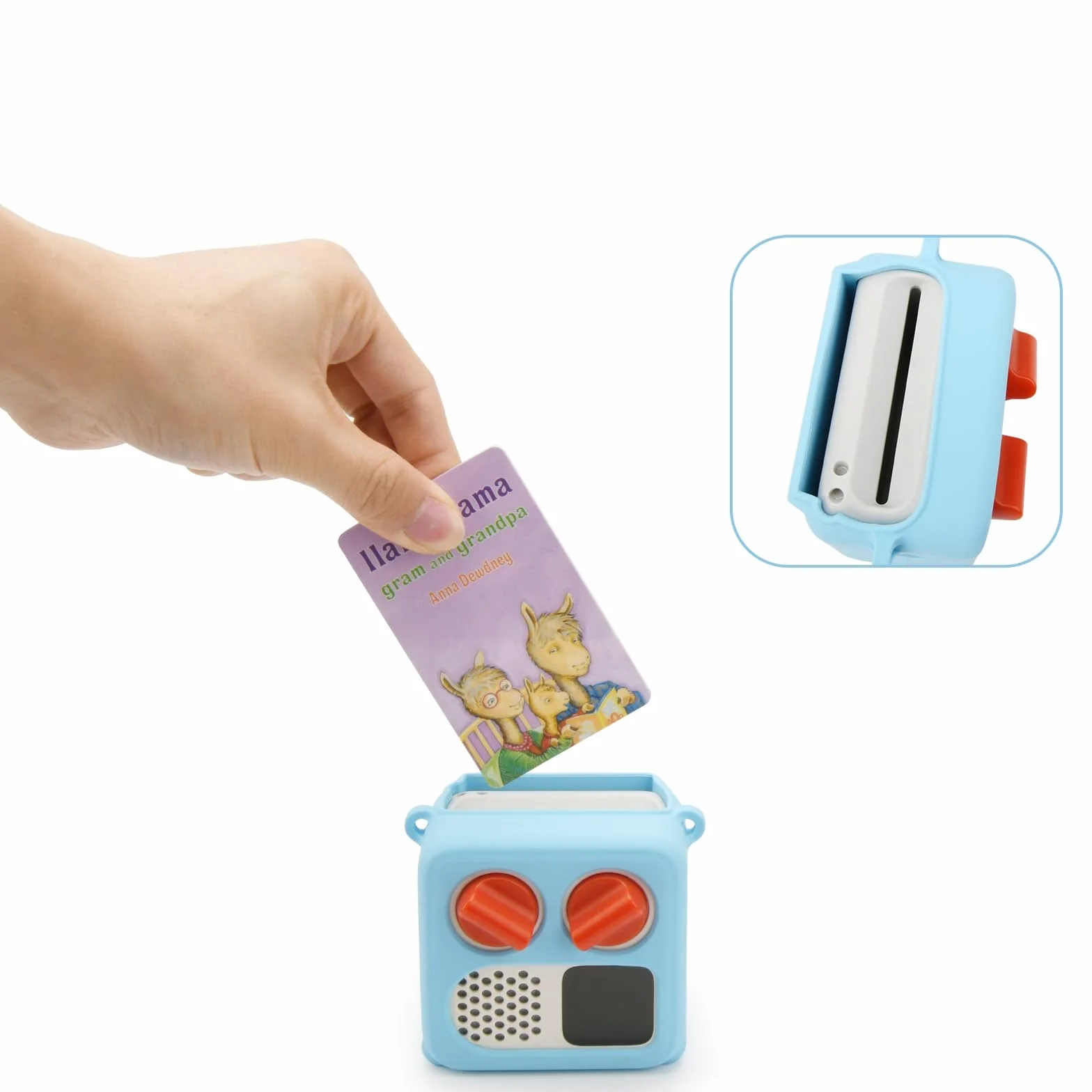 Etui do Yoto Mini 2024, silikonowa osłona ochronna z czytnikiem kart, etui do przechowywania urządzenia do opowiadania audio z paskiem na ramię (niebieski)