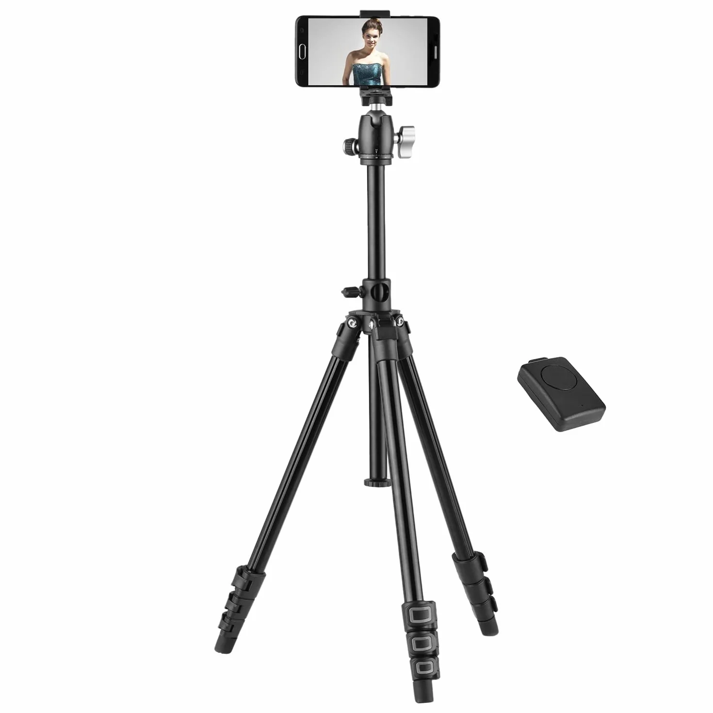 Andoer Q160H statyw do aparatu fotograficznego, poziomy, profesjonalny statyw podróżny z panoramiczną głowicą kulową 360°, uchwyt na telefon, pilot zdalnego sterowania, do lustrzanek cyfrowych, smartfonów, kompatybilny z Canon Nikon Sony