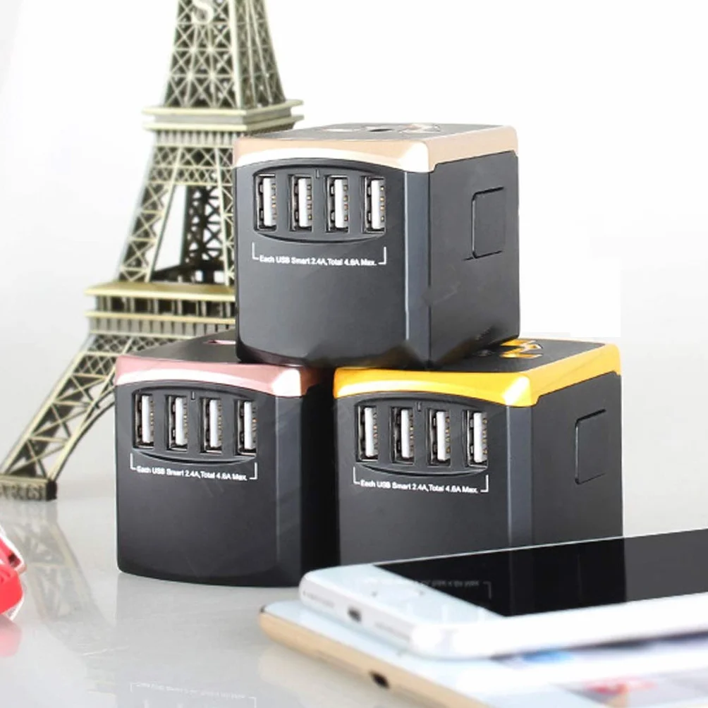 Uniwersalny międzynarodowy adapter podróży, ogólnoświatowy zasilacz z 4 Usb. Idealny na europejski USA, UE, UK, AU 224 Państwa (Color : A, Rozmiar : 5.3 * 5.4 * 7.1cm)