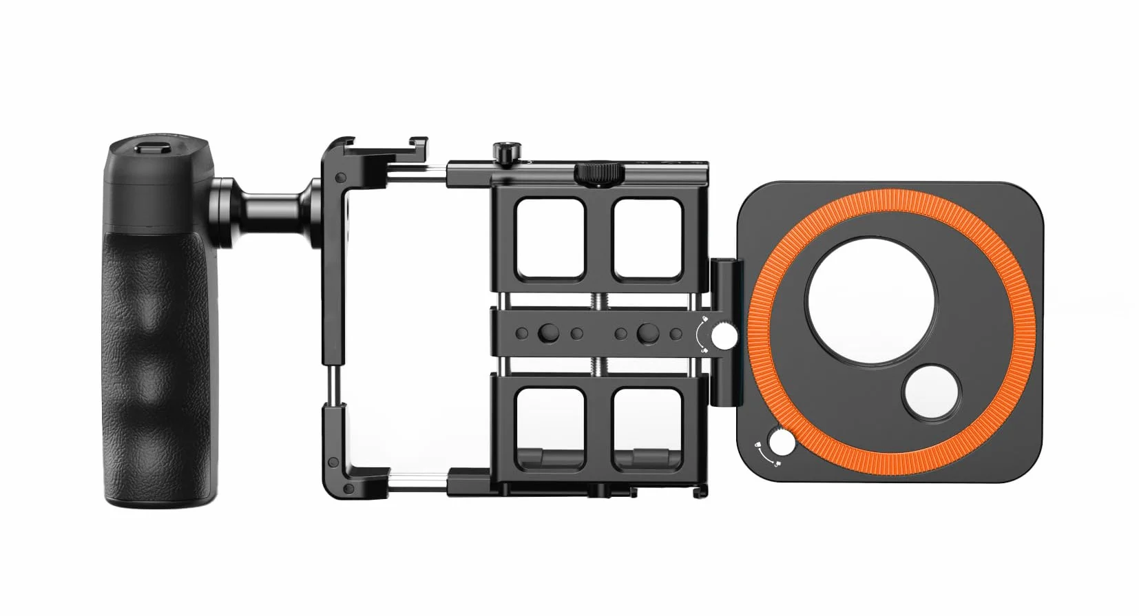 Levenhuk Kelvin RIG20 Profesjonalna Klatka Fotograficzna Na Smartfon, Bluetooth Zdalny Spust Migawki, Uchwyt Boczny z Wbudowaną Baterią, Akcesoria w Zestawie do Vlogów i Transmisji na Żywo | Bluetooth Zdalny Spust Migawki, Uchwyt Boczny z Wbudowaną Bateri