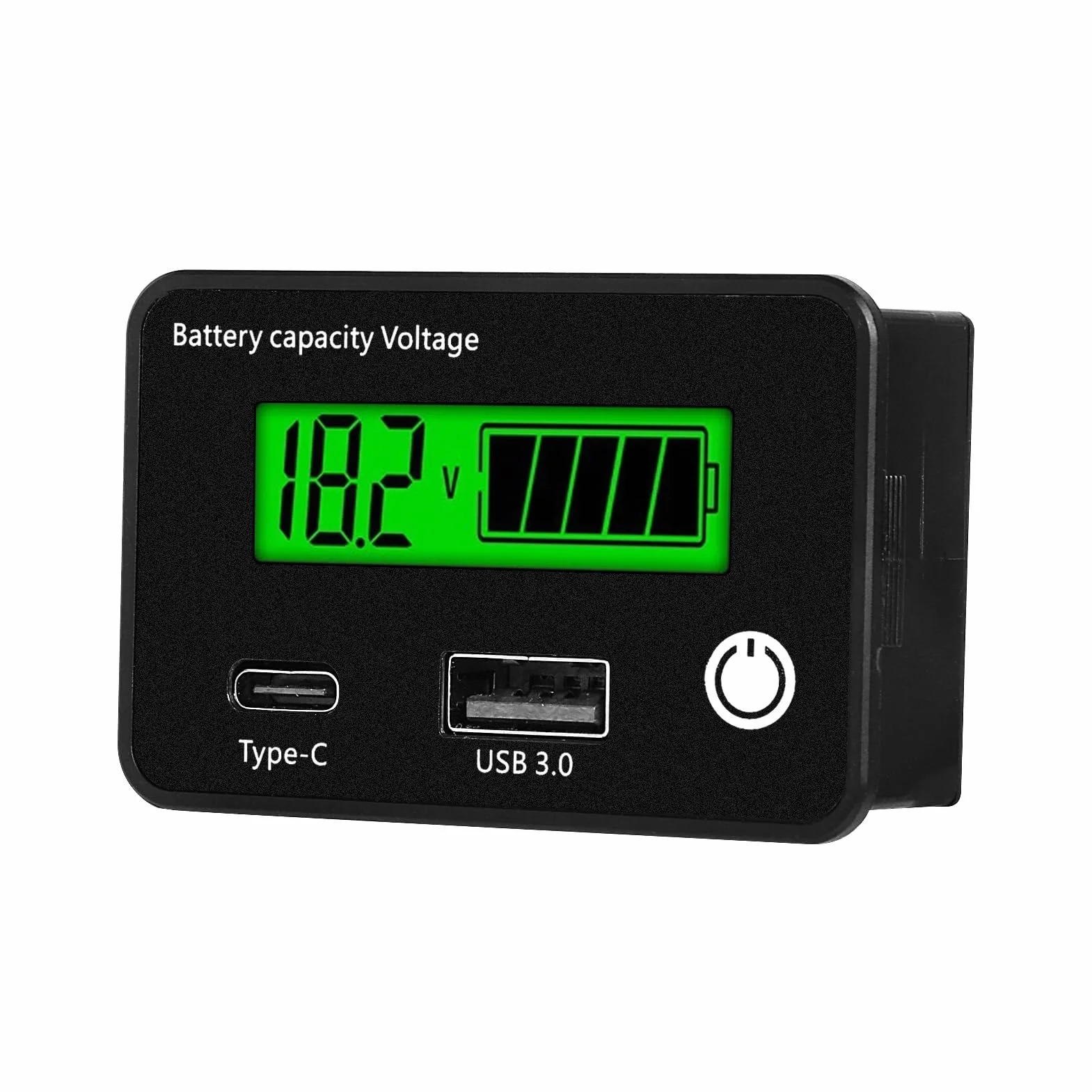 DEWIN Monitor pojemności akumulatora 12 V, pojemność baterii, woltomierz, monitor baterii, wskaźnik naładowania z interfejsem USB i USB C, 12 V, 24 V, wskaźnik baterii ołowiowo-litowej