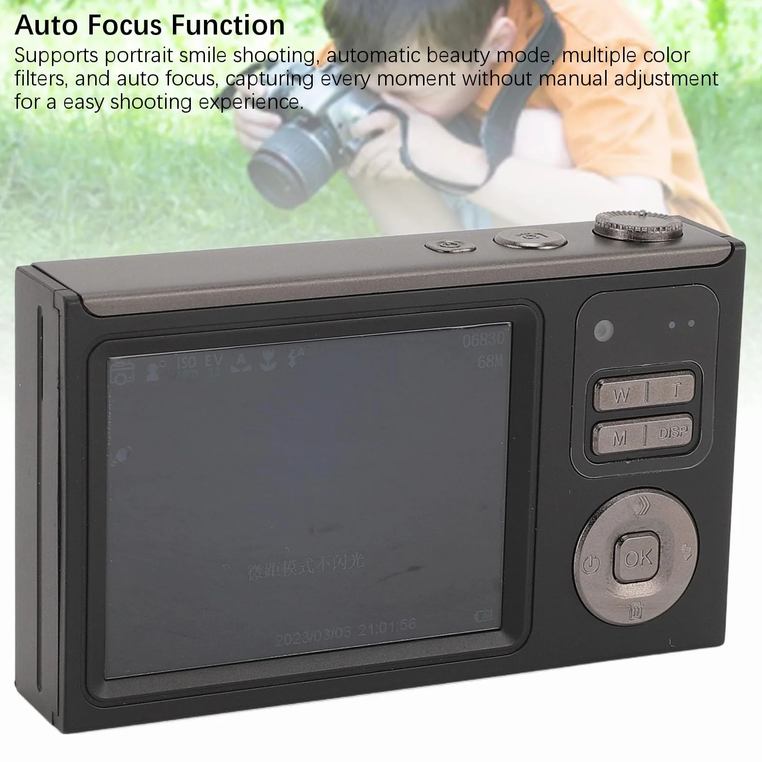 Aparat Cyfrowy, Aparat do Vlogowania UHD 4K 68 MP z Autofokusem i kartą 32 GB, 16-krotny Zoom Cyfrowy, Głośnik i Mikrofon, Kompaktowy Aparat z Systemem Anti-Shake dla Nastolatków