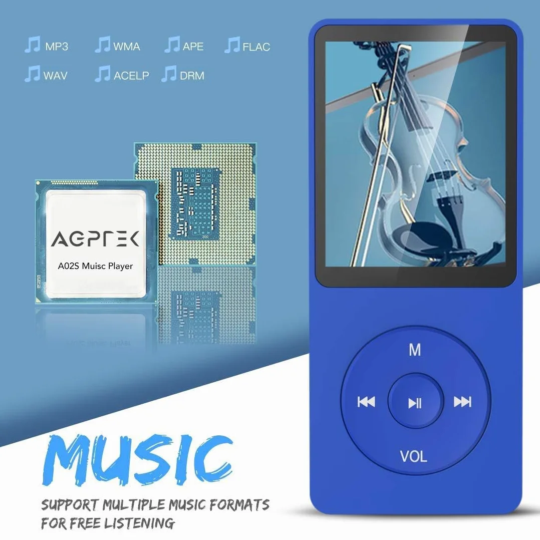 AGPTEK Odtwarzacz MP3 8 GB, 70 godzin odtwarzania, kolor granatowy