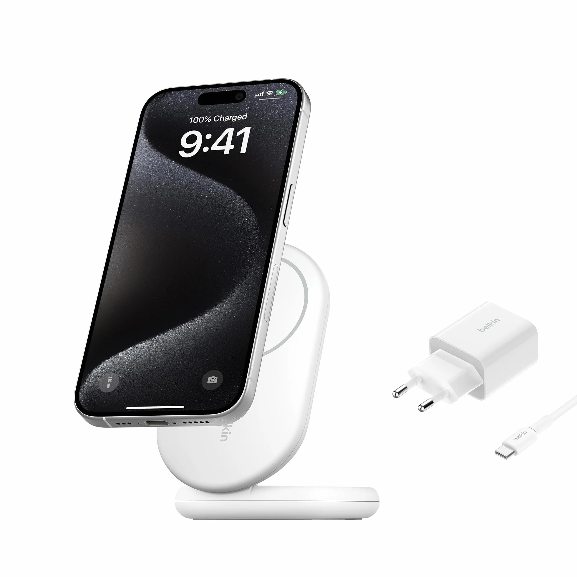 Belkin BoostCharge magnetyczna, składana ładowarka Qi2 bezprzewodowa 15 W, zgodna z MagSafe, szybkie ładowanie Qi2 dla iPhone’a serii 16/15/14/13, obsługa trybu czuwania, zasilacz w zestawie – biała