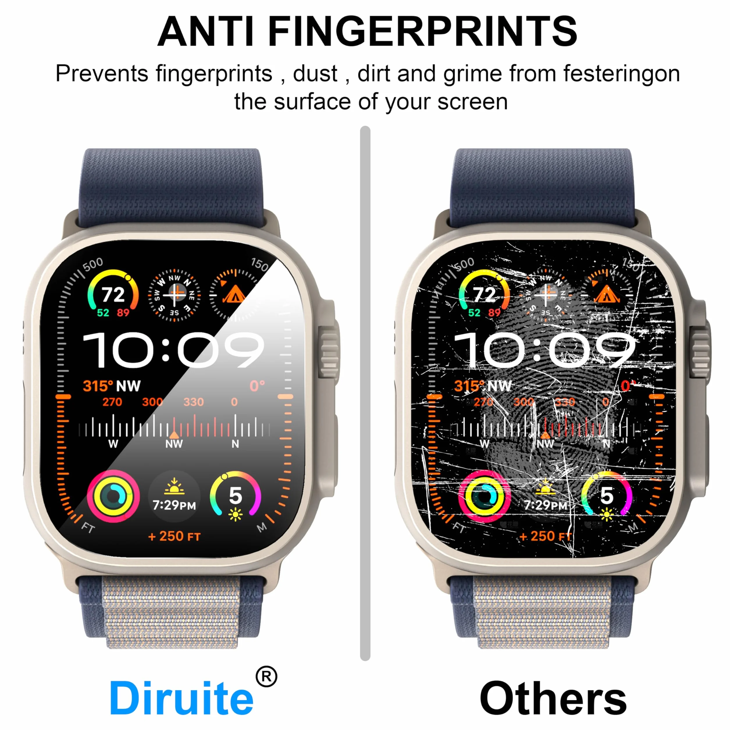 Diruite 2 Sztuki Ochraniacz Ekranu do Apple Watch Ultra 3/2/1 49mm Wysokiej Rozdzielczości Szkło Hartowane Folia Ochronna Smartwatch