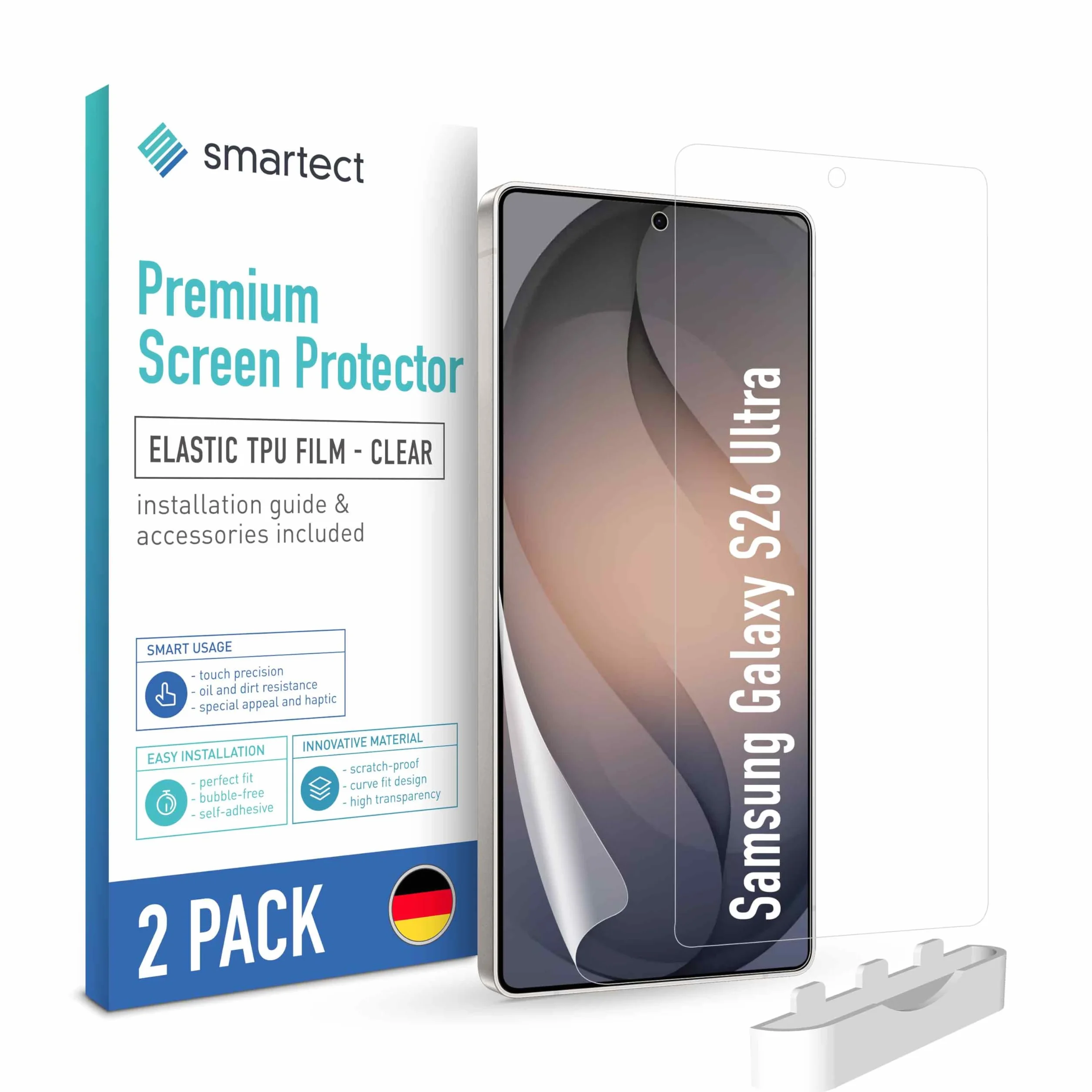 smartect Folia Ochronna TPU [2 Sztuki, Clear] dla Samsung Galaxy S26 Ultra, Zakrywa cały wyświetlacz, Ochraniacz Ekranu bez Pęcherzyków, Bez Odcisków palców