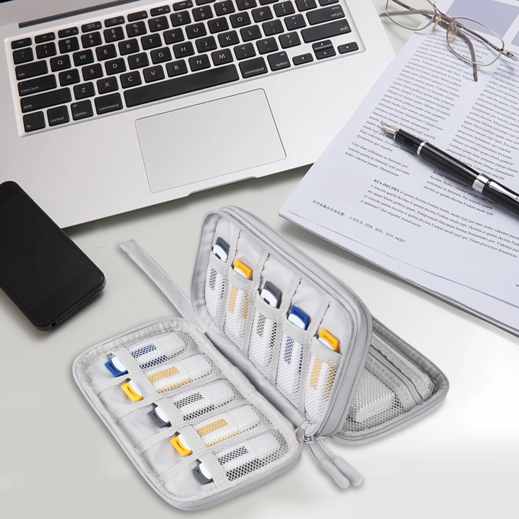 Lacdo USB Elektroniczny Organizer Torba Akcesoria Walizka transportowa Przenośna dwuwarstwowa obudowa ładowarki SamData/Samsung USB Flash Drives Jump Drive Memory Stick, Szary