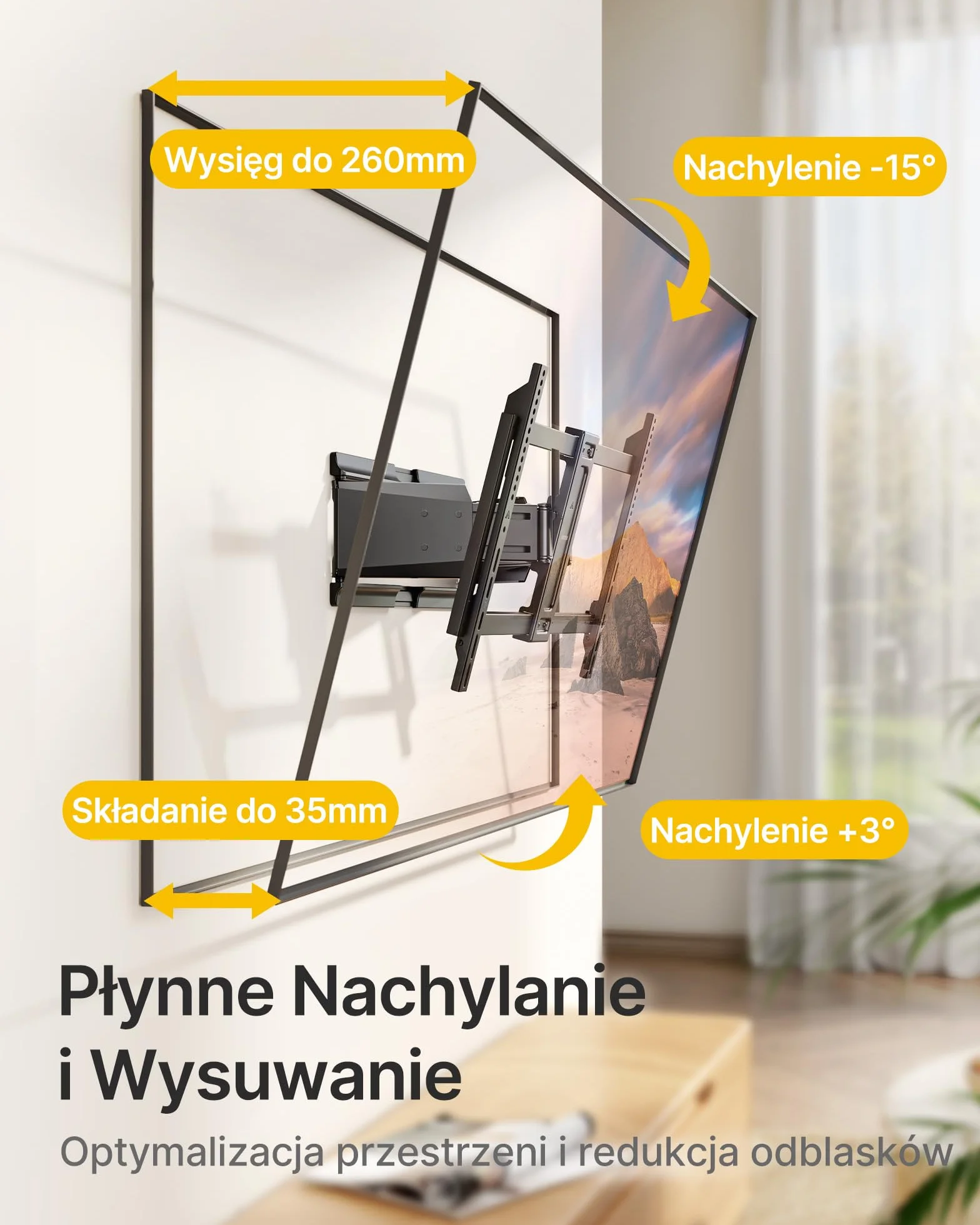 monTEK Ultra Slim Uchwyt Ścienny TV Heavy Duty 37-90" | Uchwyt TV z obrotem, pochyleniem i wysięgnikiem, do 85 kg, podwójne ramiona, VESA 600x400