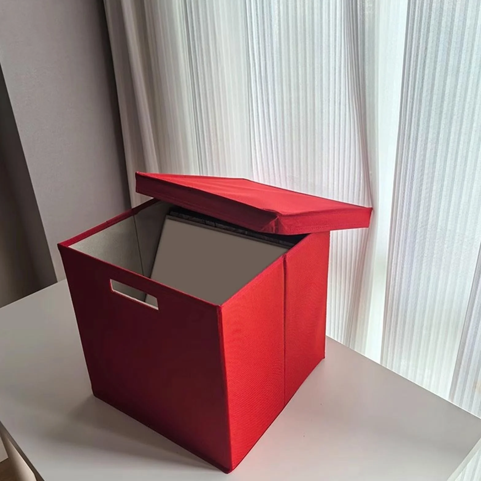 Uchwyt na CD Składane pudełko z płyty winylowej Oxford z pokrywką do domu lub biura, kartonowe pudełko do przechowywania płyt CD (czerwone)