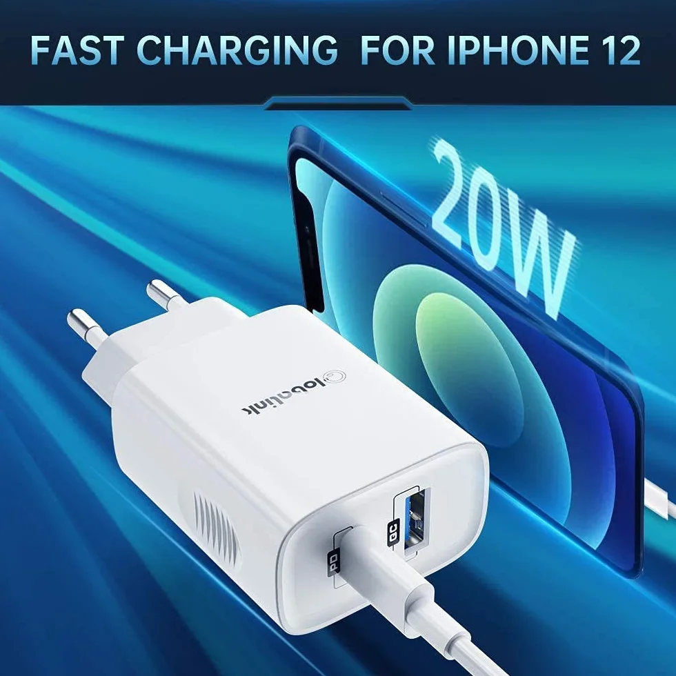 GlobaLink Szybka ładowarka do iPhone'a 20 W, zasilacz USB C z kablem Lightning 2 m + kabel Lightning 2 m, certyfikat MFi, do iPhone 13 Pro Max/mini 12 Pro Max 11 X