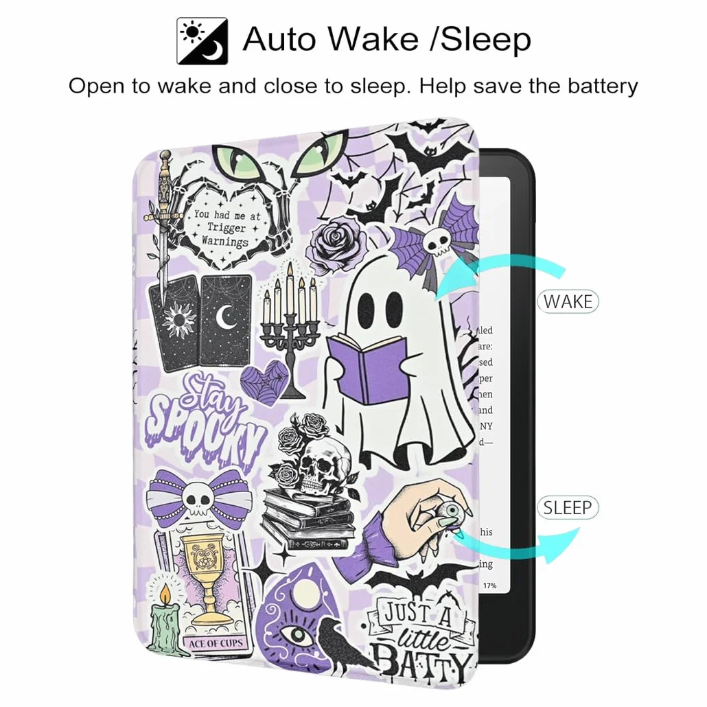Etui na Kindle 15.2 cm (wersja 11. generacji 2024/2022), prezenty dla miłośników książek, lekka skóra PU, składany, ochronny pokrowiec z TPU z automatycznym budzeniem/uśpieniem, pasek na rękę