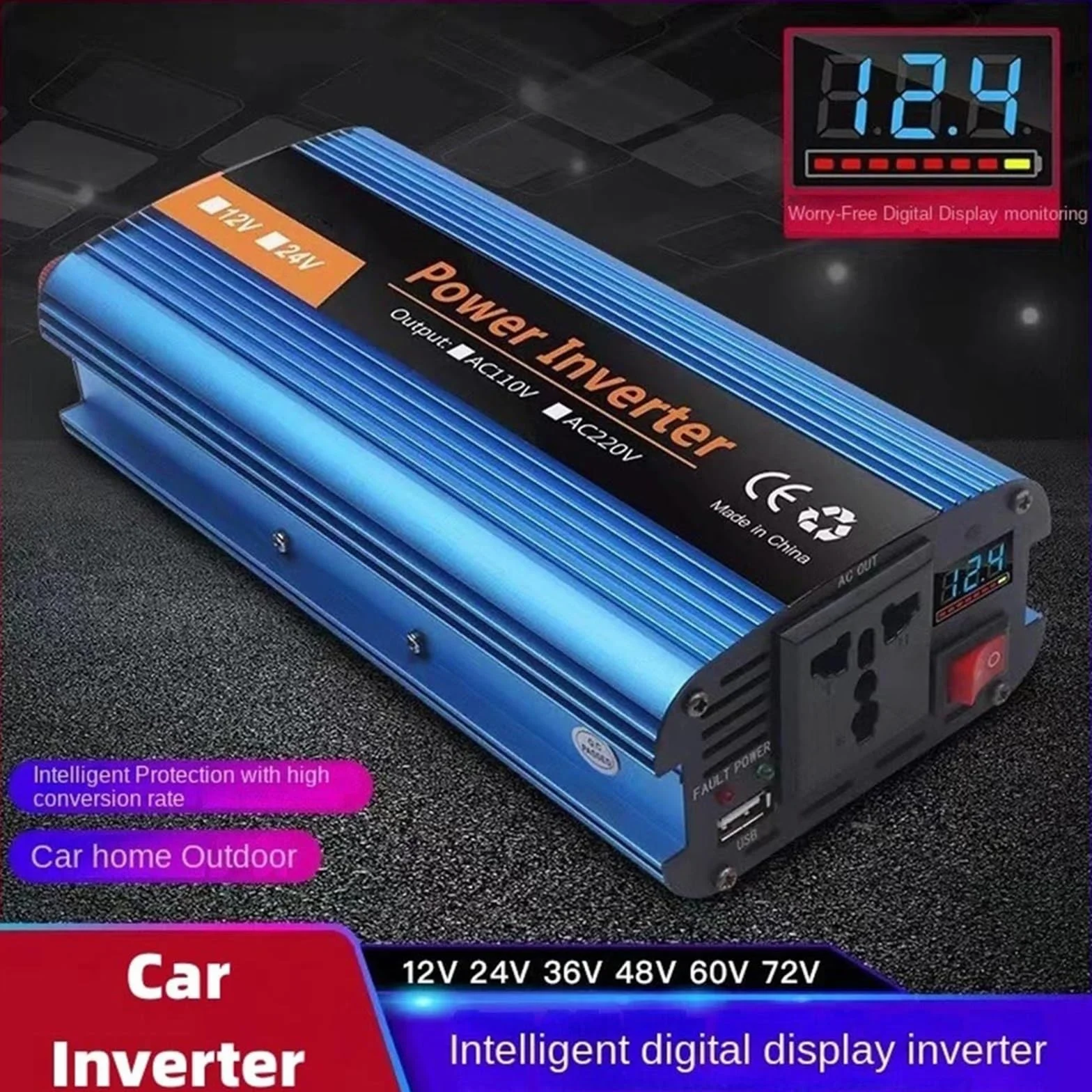 Zmodyfikowany falownik sinusoidalny 12V 220 falownik 12v do 220 konwerter falownik sinusoidalny przetwornica napięcia samochodowego zasilacz(1200W,12V)
