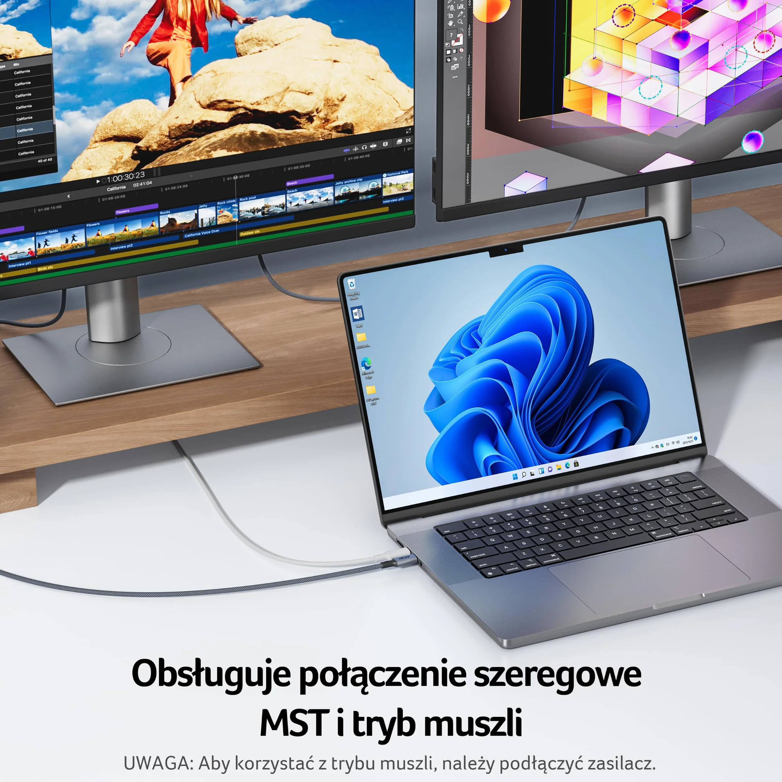 Acer Kabel USB C do DisplayPort 8K@60Hz, Thunderbolt 3/4/5 do DP 1.4 2 m | 4K@240Hz, HDR10+ MST Freesync HDCP 2.3 dla MacBook Neo/Pro M5, Mac mini M4, iPad Pro Air, iMac, iPhone 17, XPS, Galaxy S26