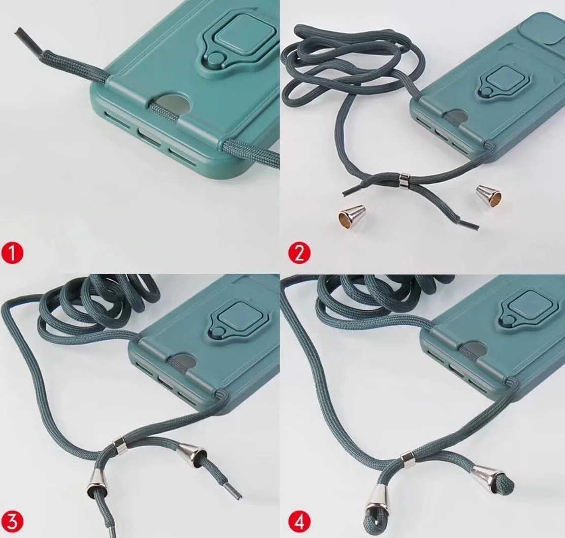 Przesuwana ochrona aparatu, silikonowe etui z łańcuszkiem na telefon komórkowy, kompatybilne z iPhone 17 Pro Max, metalowy uchwyt na pierścień, regulowany naszyjnik, etui na telefon komórkowy