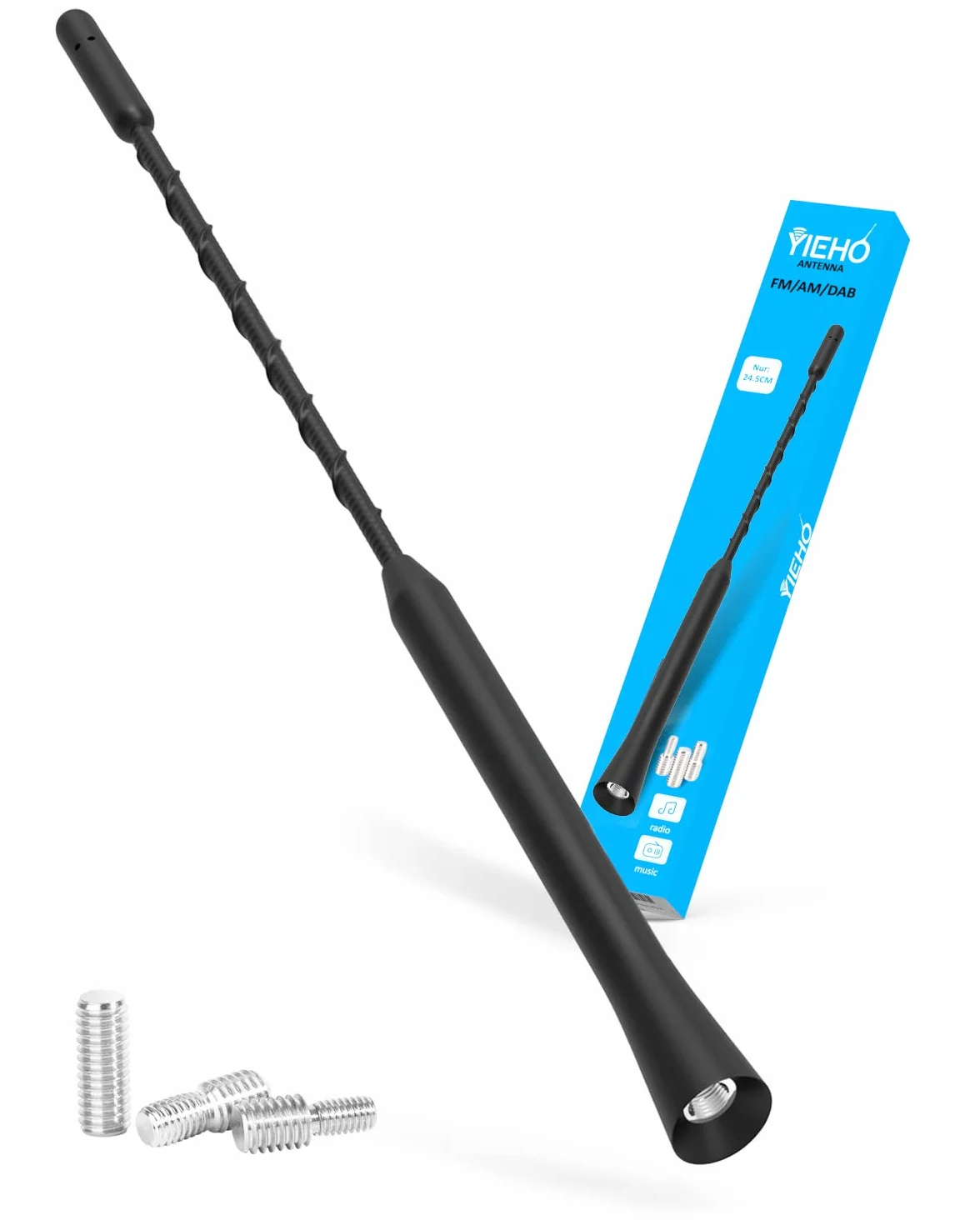 YIEHO Potężna antena samochodowa - uniwersalna antena samochodowa do wszystkich modeli samochodów - antena radiowa samochodowa z wysokiej jakości odbiorem Dab FM - Antena dachowa samochodowa 24,5 cm