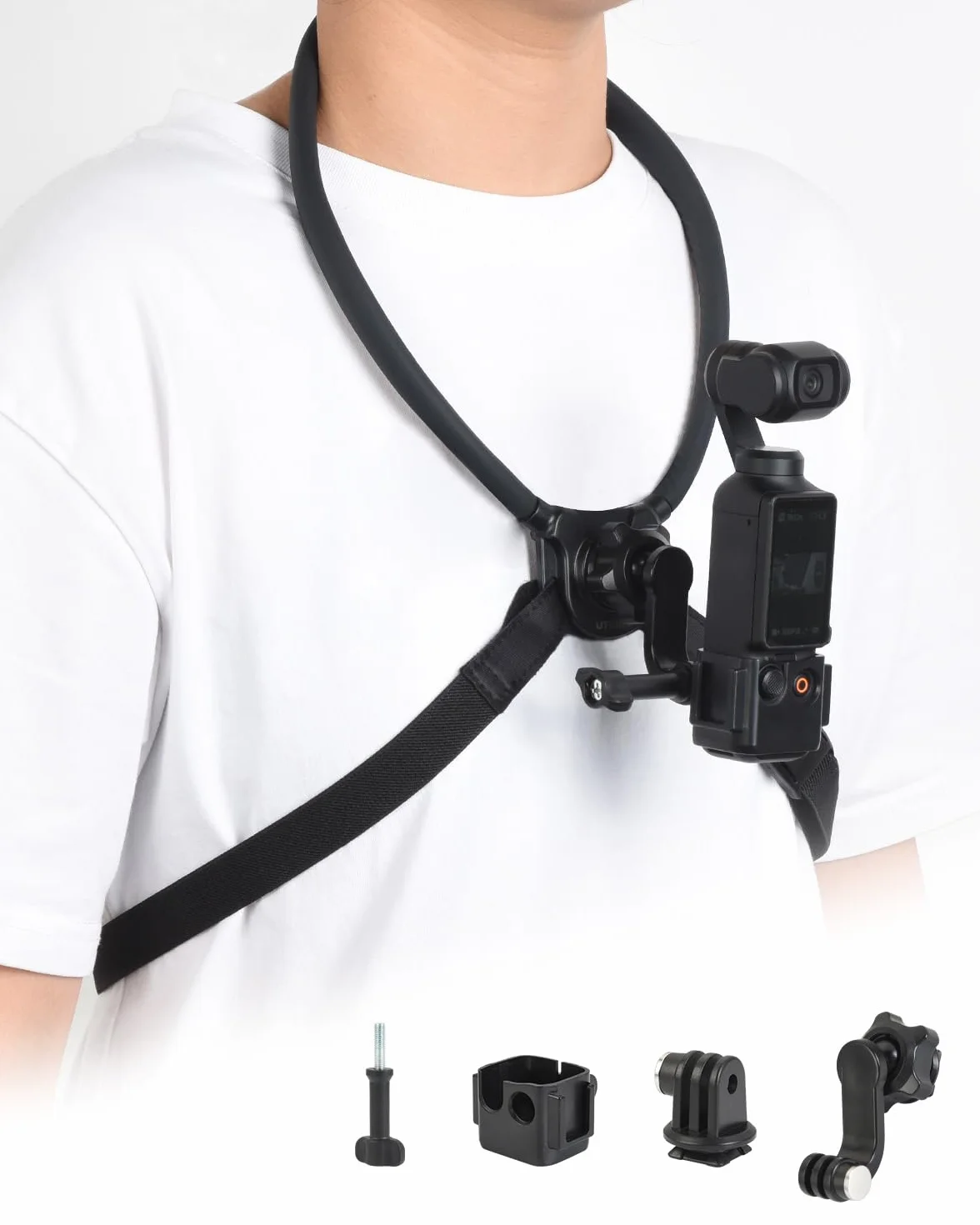 UTEBIT Magnetyczny uchwyt na szyję, obracany o 360 stopni, regulowany pas piersiowy i szyja do GoPro Hero 13/12/11/10/9, do DJI OSMO Pocket 3 do DJI Action 5