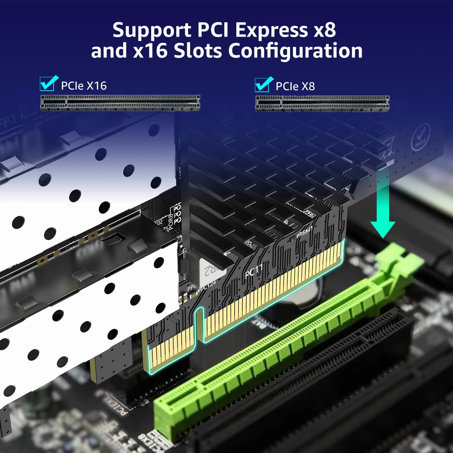 Karta sieciowa 10 Gb SFP+ PCIe z podwójnym portem SFP+ 10 Gbps, Intel 82599(X520-DA2) Chip, VIMIN 10G Ethernet adapter LAN obsługuje Windows 7/8/10/11/Linux/VMware, kompatybilna z PCI Express X8 & X16