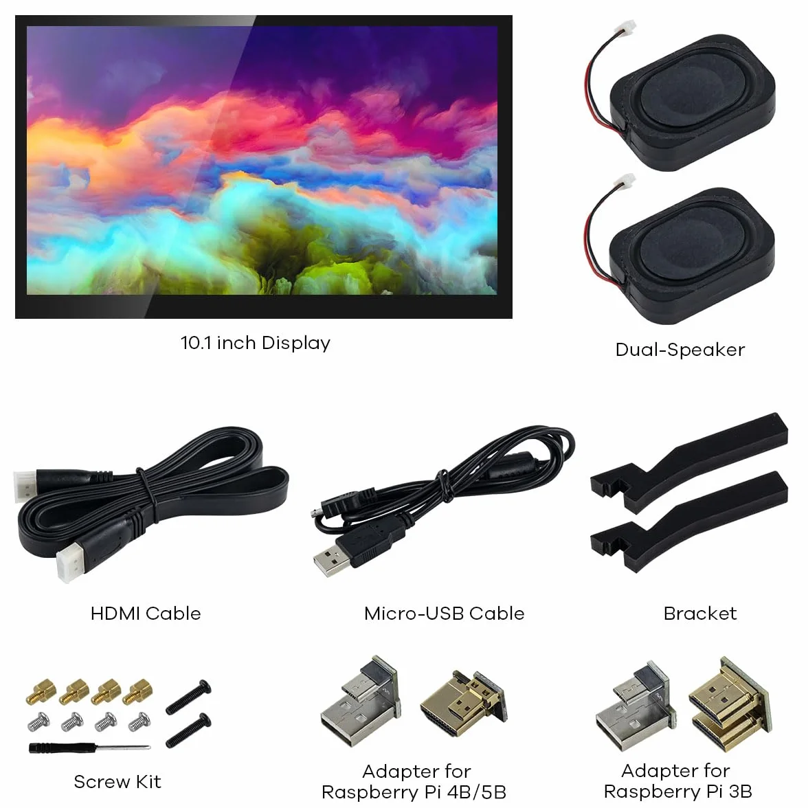 Hosyond 10,1-calowy pojemnościowy ekran dotykowy IPS LCD wyświetlacz HDMI przenośny monitor 1024 x 600 wbudowane podwójne głośniki do Raspberry Pi 4 3 2 Zero B+ Model B Xbox PS4 Windows 7/8/10