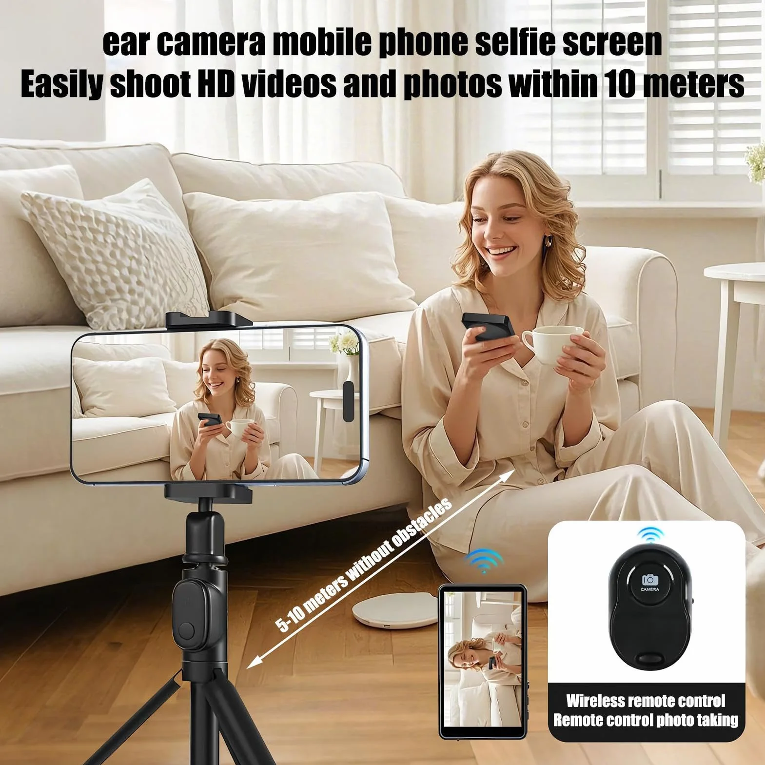 Monitor do Selfie Bezprzewodowe Lusterko do Selfie dla Aparatu Tylnego | Przenośne Akcesoria do Smartfonów do Nagrywania Wideo, Robienia Zdjęć, Streamingu na Żywo i Tworzenia Vlogów