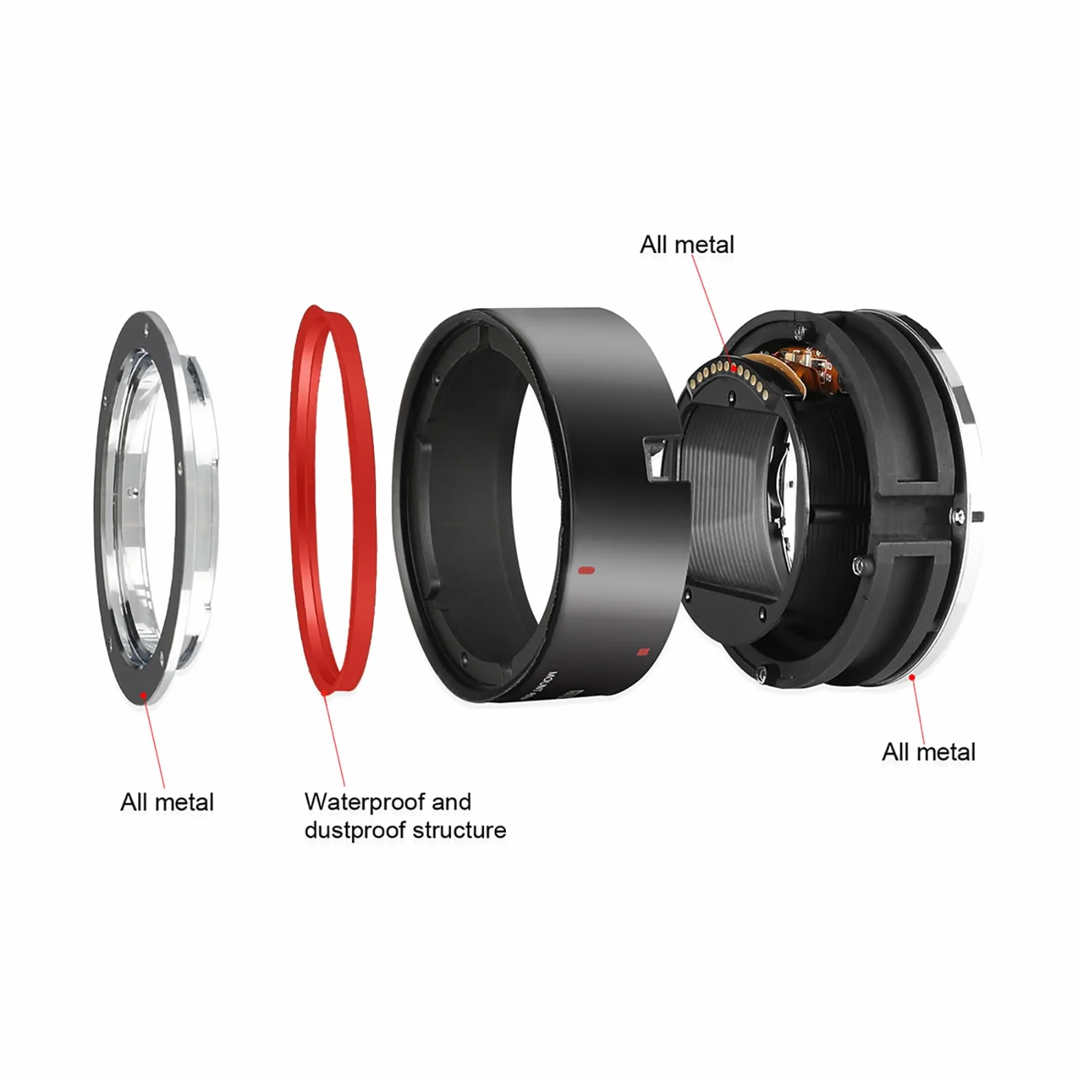 Meike Metalowy adapter obiektywu EF-EOSR, konwerter, z autofokusem, do aparatów Canon EF/EF-S, EOS-R, EOS-RP, R5, R6, R7, R10, C70 i RED