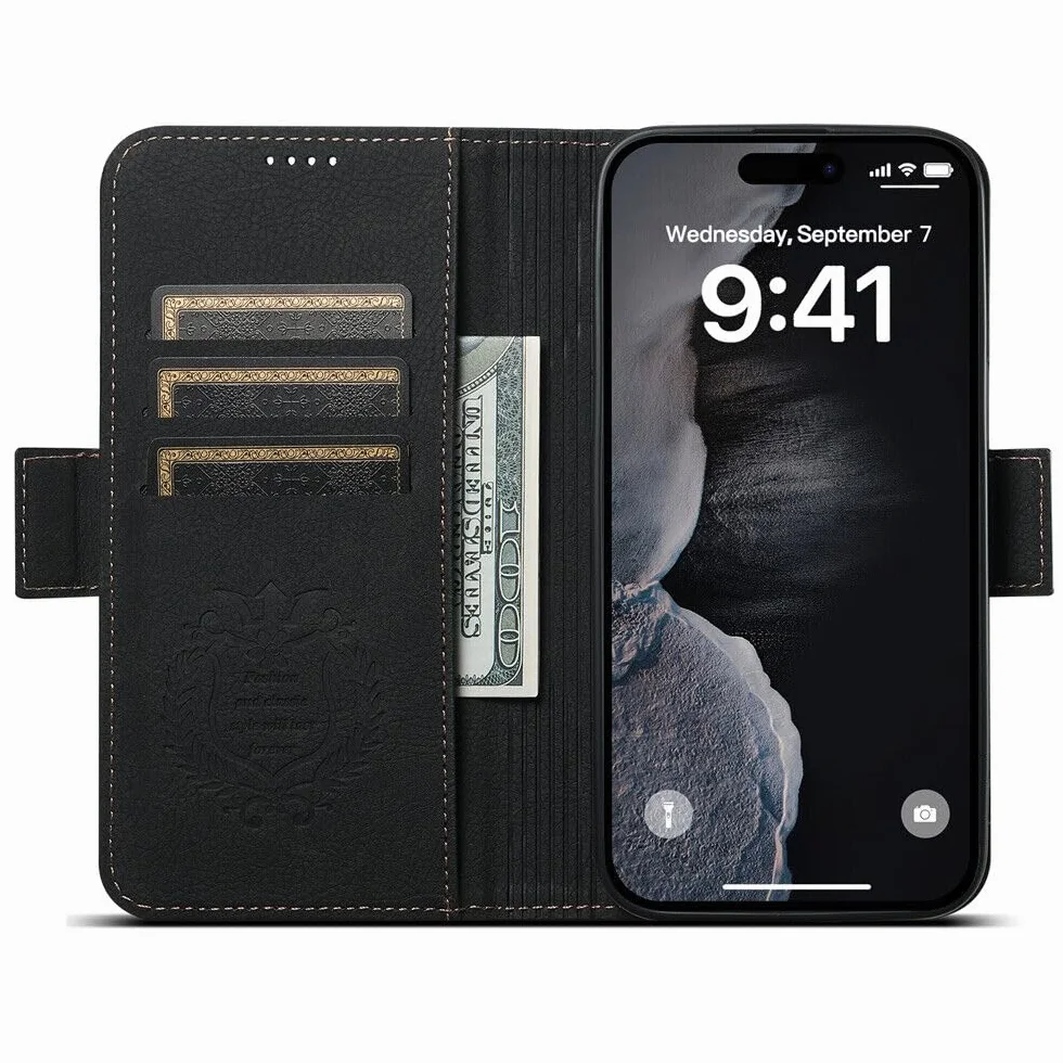 dla iPhone 16 Plus (kolor: różowy) stylowy skórzany portfel etui magnetyczne etui z klapką dla łatwego dostępu