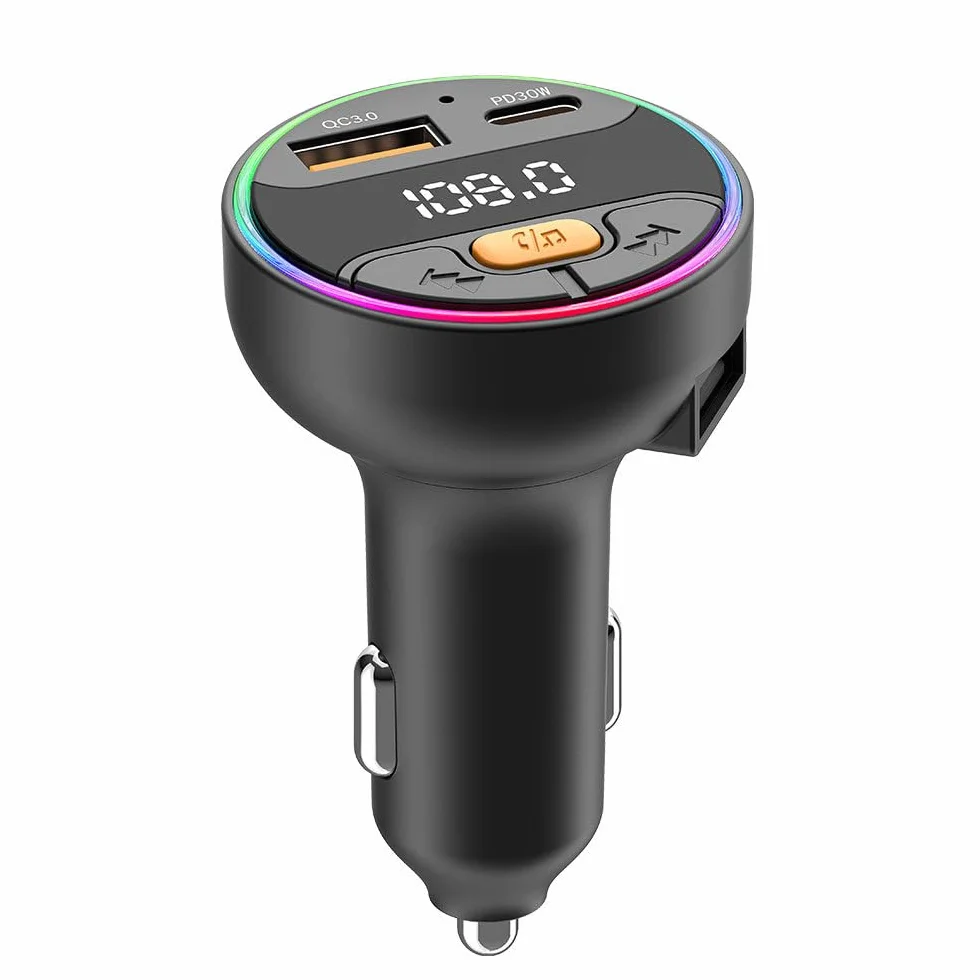 Nadajnik FM do szybkiego ładowania telefonu, Bluetooth 5.3, zestaw samochodowy, odtwarzacz MP3 QC3.0 + PD30W szybka ładowarka FM