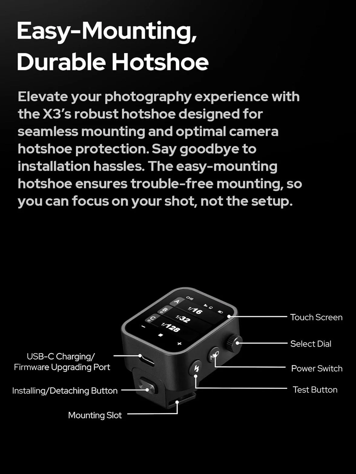 Godox X3C X3 C X3-C Oficjalny bezprzewodowy wyzwalacz lampy błyskowej TTL kompatybilny z aparatem Canon, nadajnikiem lampy błyskowej z ekranem dotykowym OLED, wbudowana bateria litowa + szybkie