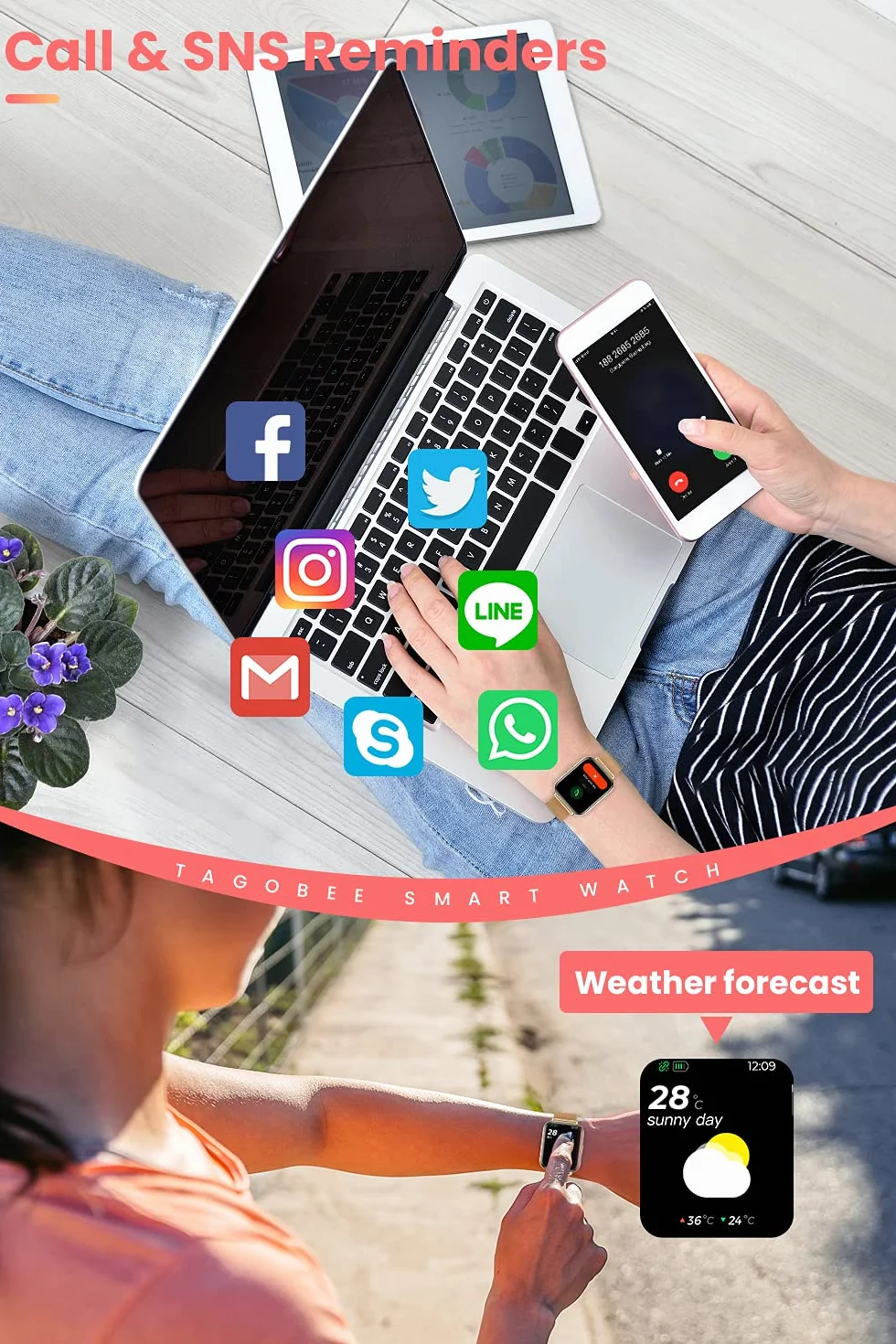 Inteligentny zegarek dla kobiet mężczyzn zegarek fitness IP68 wodoodporny zegarek z pulsometrem, monitor snu, monitor aktywności, krokomierz, zegarek 1,7 cala, pełny ekran dotykowy, smartwatch dla systemu Android iOS