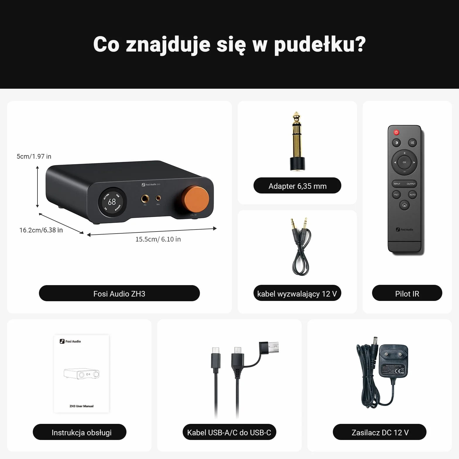 Fosi Audio ZH3 Wzmacniacz Słuchawkowy DAC, w Pełni Zbalansowany Przedwzmacniacz z AKM4493SEQ XMOS XU316 PCM768 kHz, Wejście USB/Optyczne/COAX/RCA/12 V Trigger, Wyjście XLR/RCA/4,4 mm/6,35 mm z Pilotem