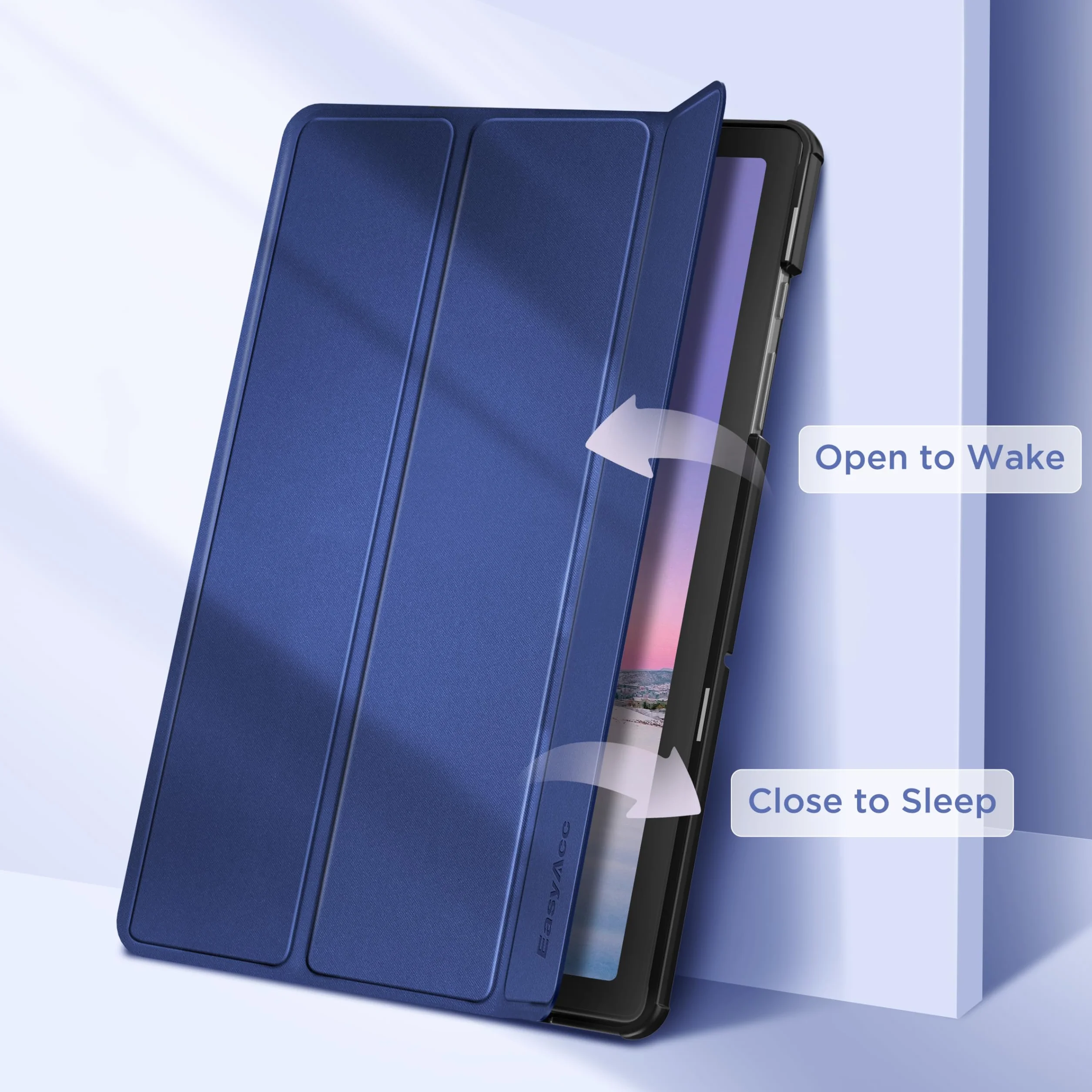 EasyAcc Etui do Samsung Galaxy Tab A11+ Plus/ A9+ 11 cali 2025, ultracienkie etui ochronne ze skóry poliuretanowej z funkcją stojaka i funkcją automatycznego uśpienia/budzenia, ciemnoniebieskie