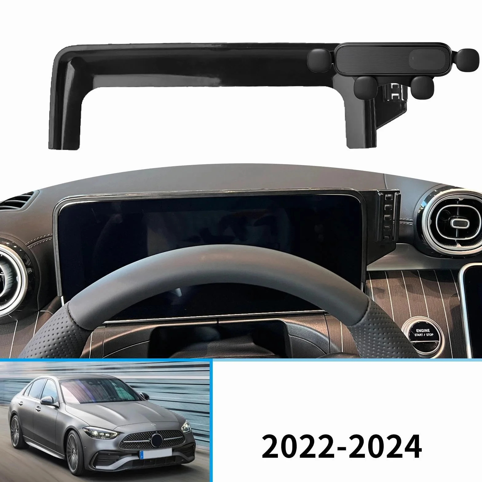 Uchwyt Samochodowy na Telefon dla Benz C-Class W206 2022-2024, uchwyt samochodowy na telefon komórkowy, stojak na nawigację GPS (podstawa i uchwyt 7)