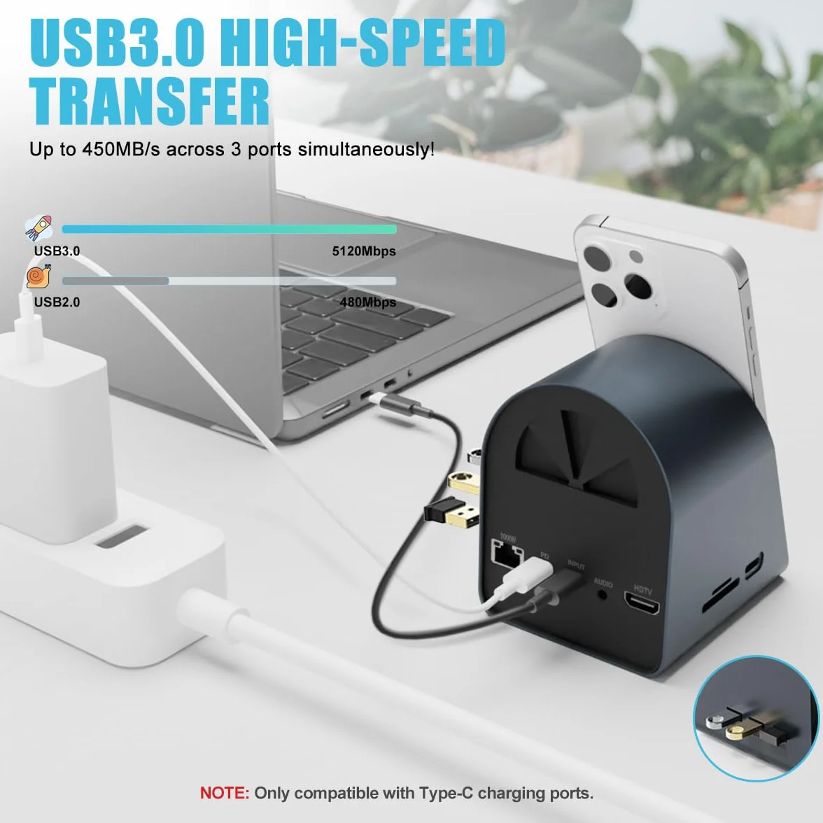 Wielofunkcyjna stacja dokująca USB-C 10 w 1, bezprzewodowe ładowanie, porty USB3.0, PD100W, szybkie ładowanie, 4K, HDMI, SD/TF, pasuje do systemu Windows, Mac, Android, iPad