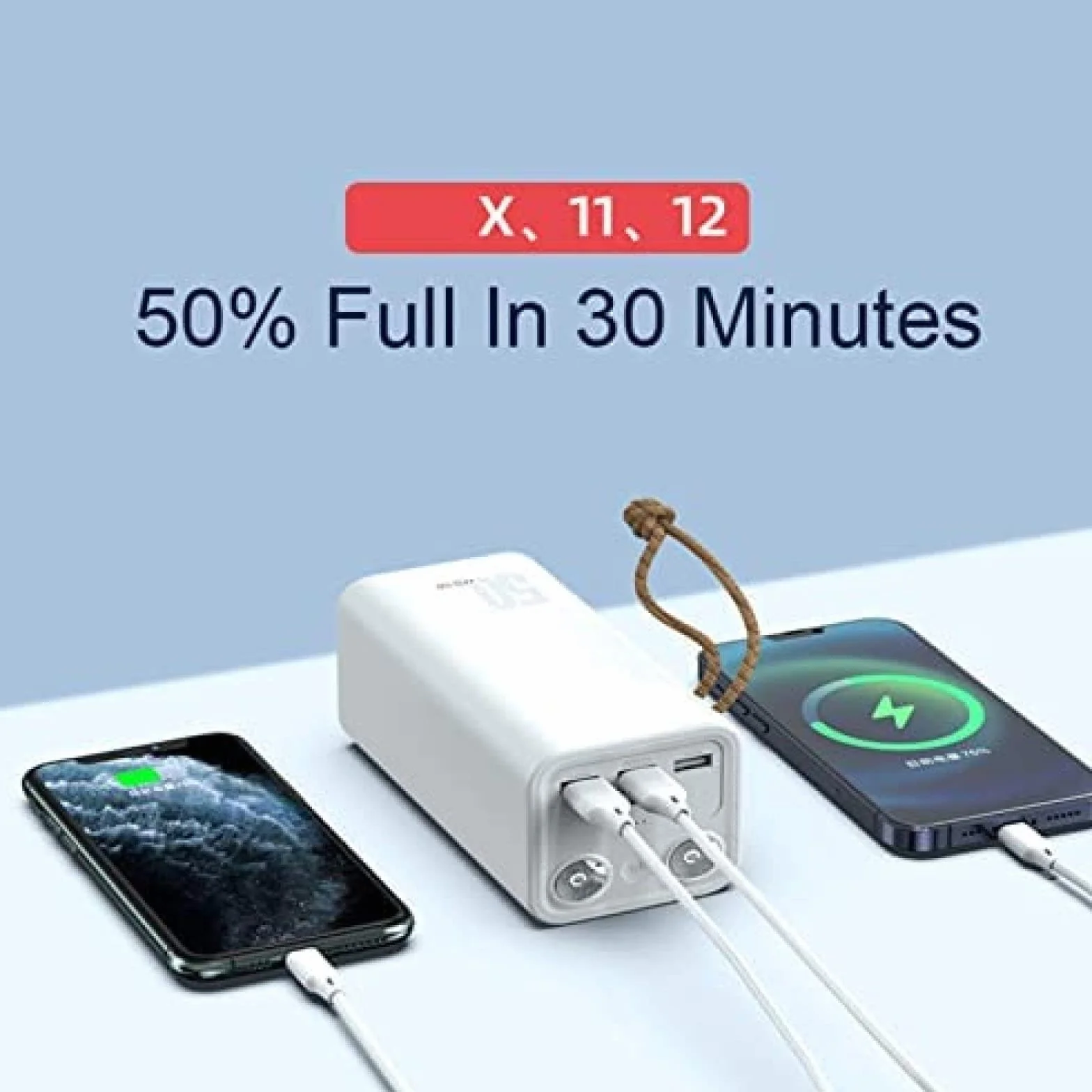 Power Bank 50000Mah Duża pojemność 22,5W Szybkie ładowanie Powerbank Zewnętrzna ładowarka do baterii Zapasowa bateria Pomocnicza bateria do telefonu, biała
