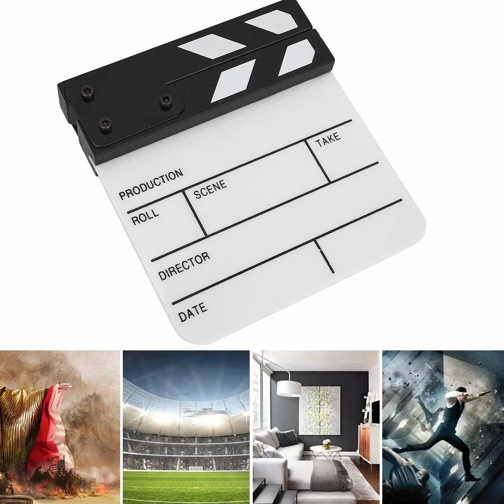 Qiilu Tablica do klaśnięć, mini akrylowa scena reżyserska Clapperboard TV film płyta akcji, rekwizyt do wycinania filmów z długopisem (PAV1BWE3S)