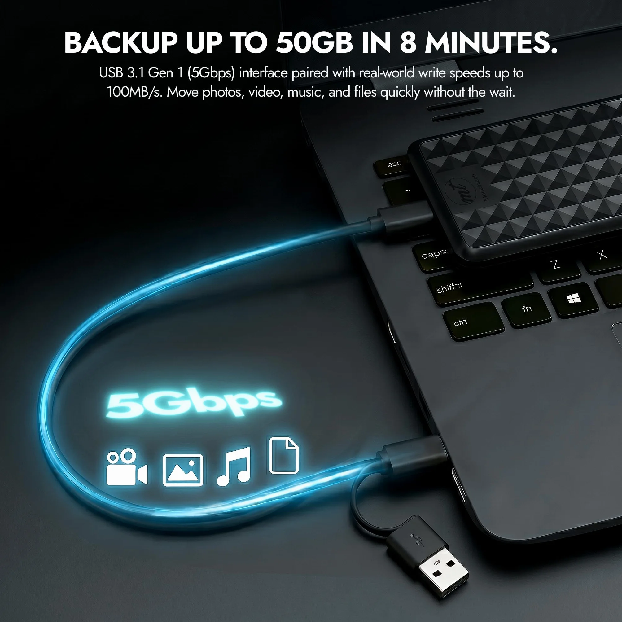 ModusTech Zewnętrzny dysk twardy – przenośny dysk twardy USB 3.0/Type-C High Speed HDD – kompatybilny z Windows, Mac, laptopami, komputerami stacjonarnymi, PS4/5, Xbox