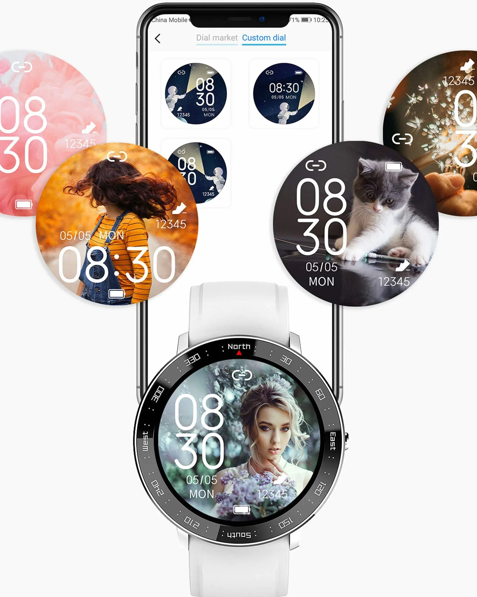Inteligentny zegarek dla mężczyzn Kobiety Monitory fitness z monitorem tętna Smartwatch z powiadomieniem o wiadomości IP67 Wodoodporny monitor ciśnienia krwi Zegarek sportowy Różowy (biały) little