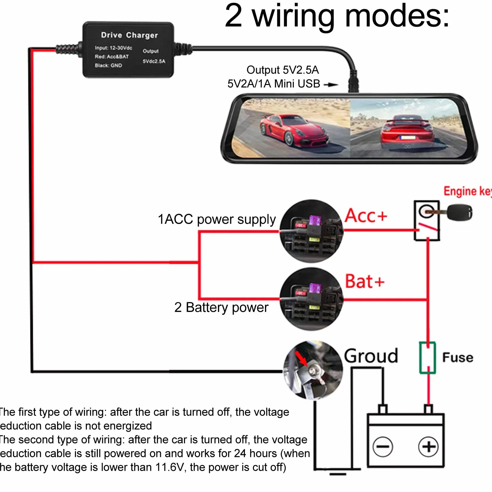 Zestaw Przewodów kamera Samochodowej, 12–28 V do 5 V Ładowarka kamera Przewód Zasilający, Adapter USB Ochrona Przed Przegrzaniem Mirror Cam Nawigacja GPS (TYP C)