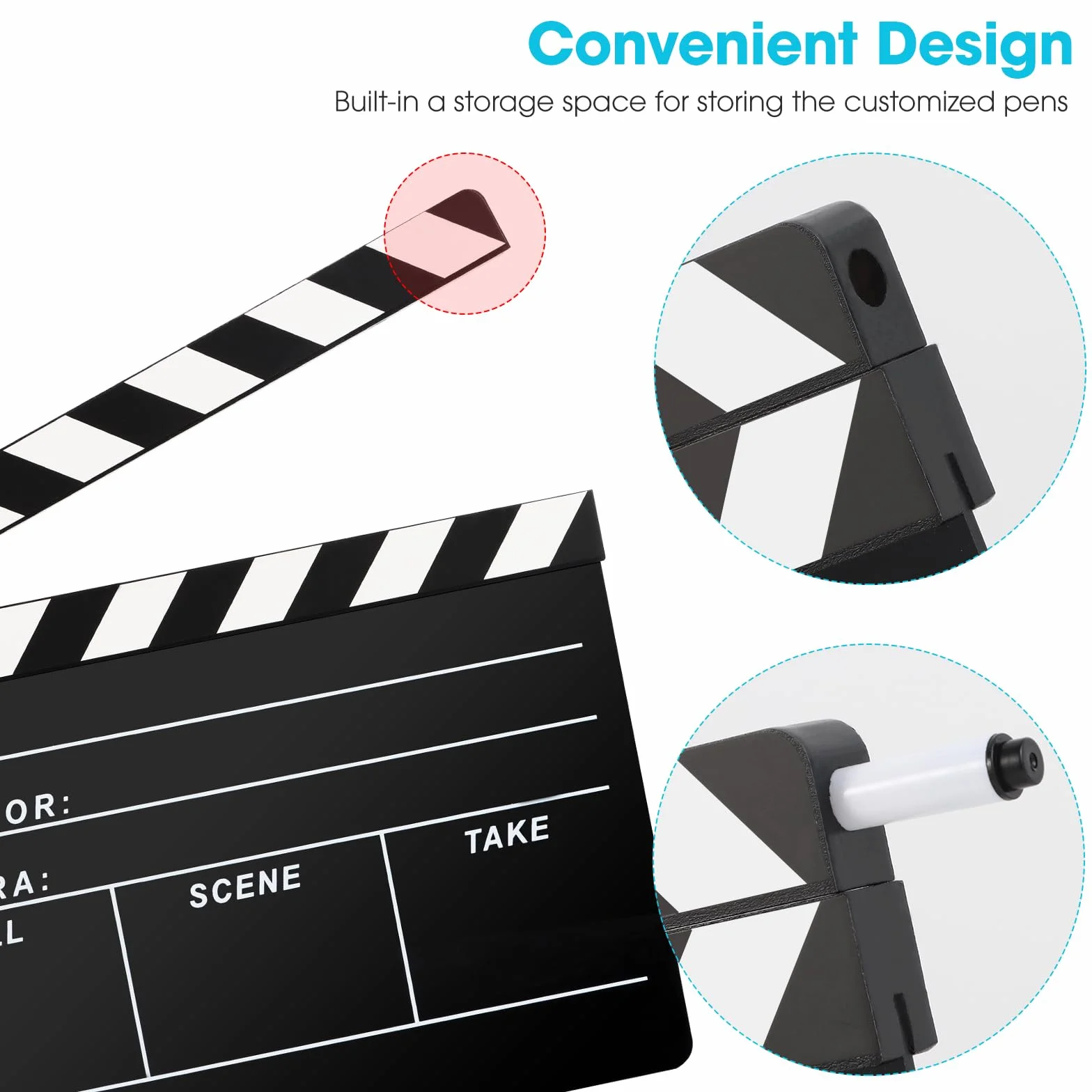 Reżyserzy Clapboard do filmu, Hollywood Slate Move Photography Video TV Cut Action Scene Akrylowa tablica z magnetyczną gumką do tablicy, dwa niestandardowe długopisy, ściereczka do
