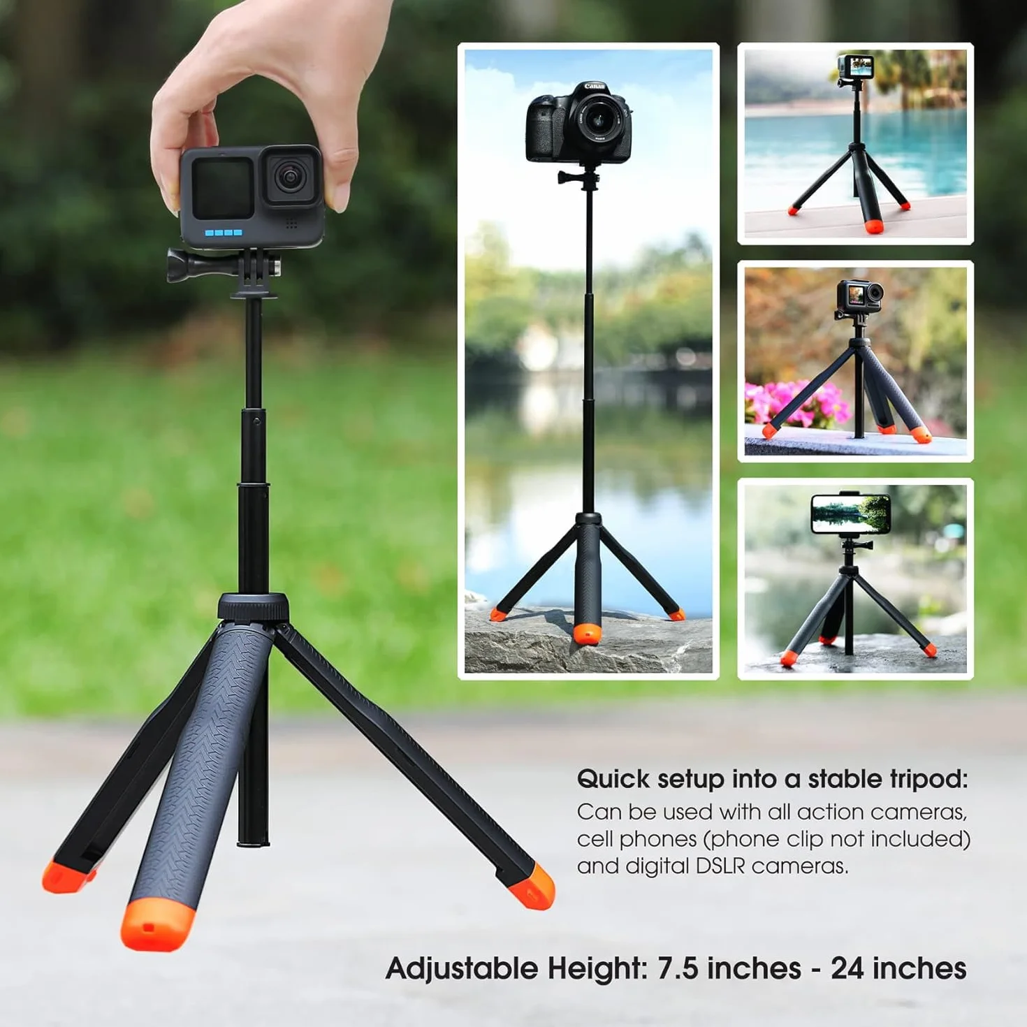 SOONSUN Pływający kij do selfie 4 w 1 do GoPro Hero 11, 10, 9, 8, 7, 6, 5, 4, 3, Max, Fusion, Session, DJI OSMO, AKASO, Insta360 – używaj jako pływający uchwyt, wysuwany monopod, uchwyt ręczny, stojak