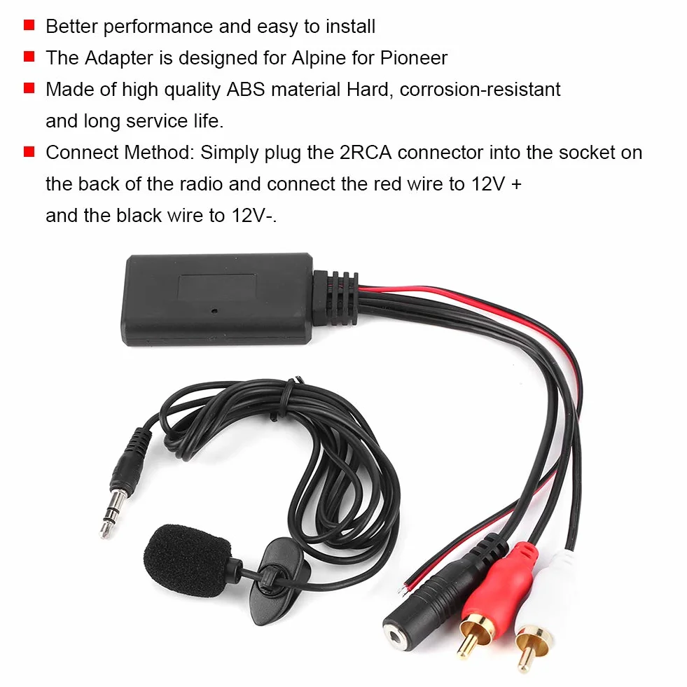Moduł Bluetooth AUX 2 RCA adapter kablowy z mikrofonem głośnomówiącym do Alpine