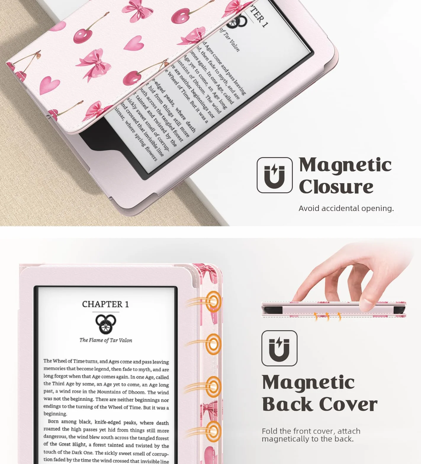 MoKo Case for 6" All-New eBook 11th Generation 2024/2022, Lightweight Shell Cover with Hand Strap Auto Wake/Sleep for E-Reader 11th Gen 2024, Cherry Bow